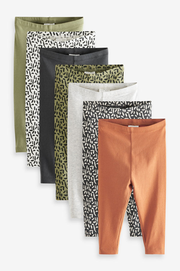 Khaki Green 7 Pack Mixed Print Leggings