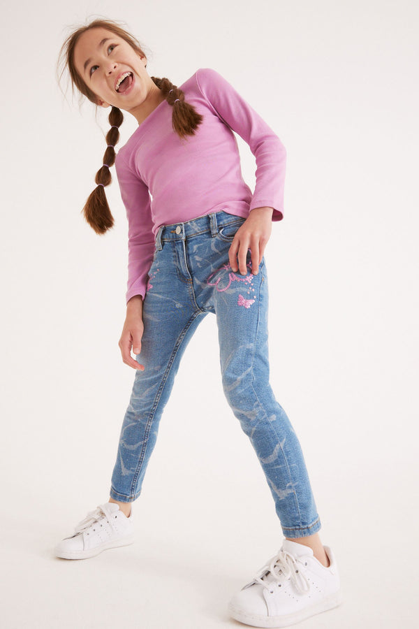 Blue/Pink Sequin Butterfly Skinny Jeans (3-16yrs)