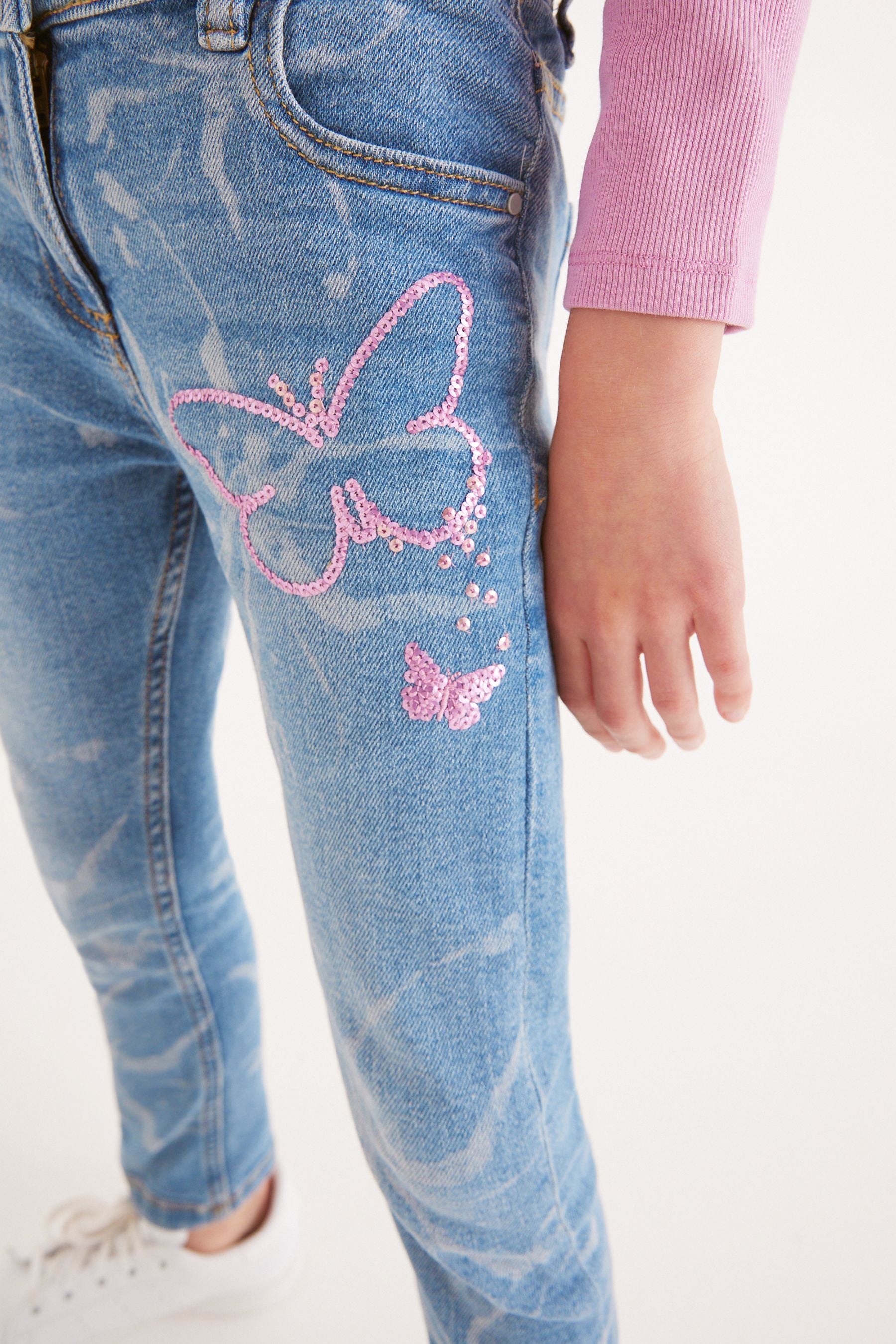 Blue/Pink Sequin Butterfly Skinny Jeans (3-16yrs)