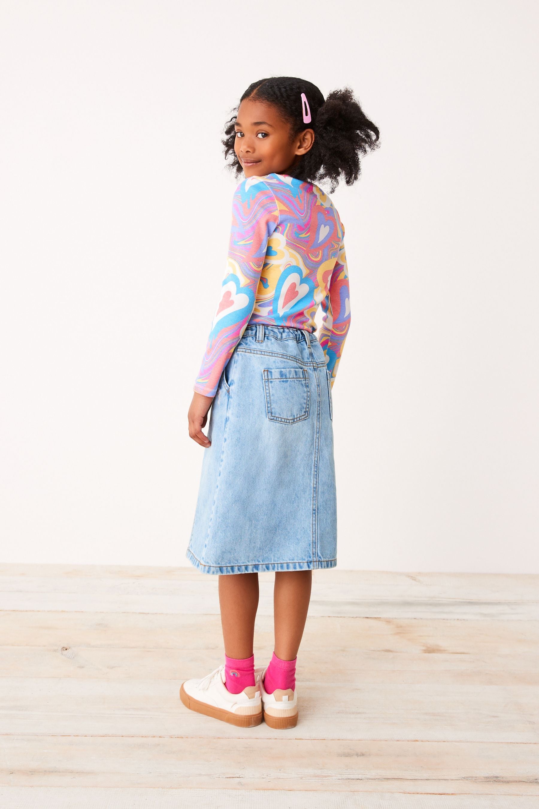 Denim Bleach Wash Midi Skirt (3-16yrs)