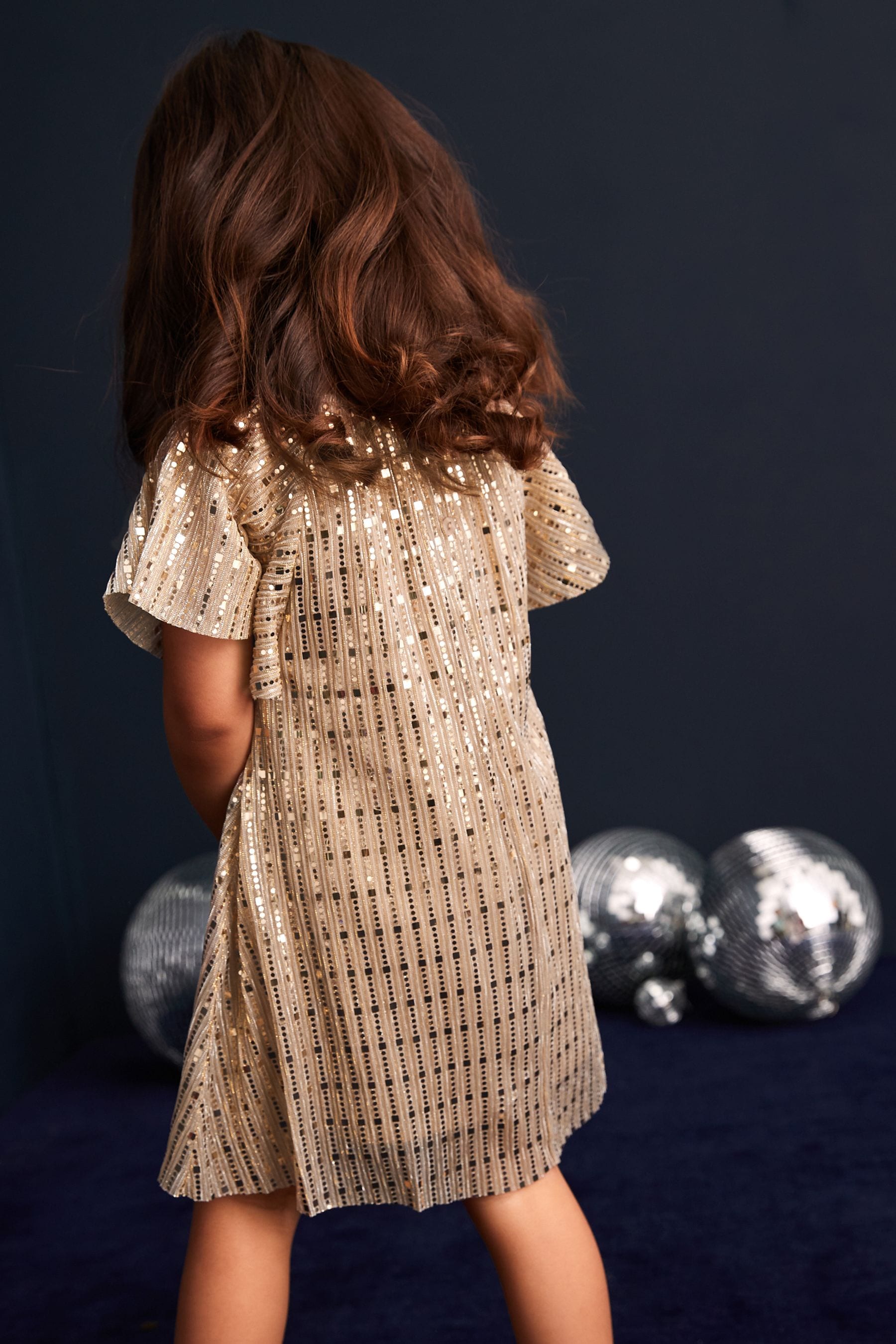 Gold Sequin Party Angel Sleeve Dress (3mths-10yrs)