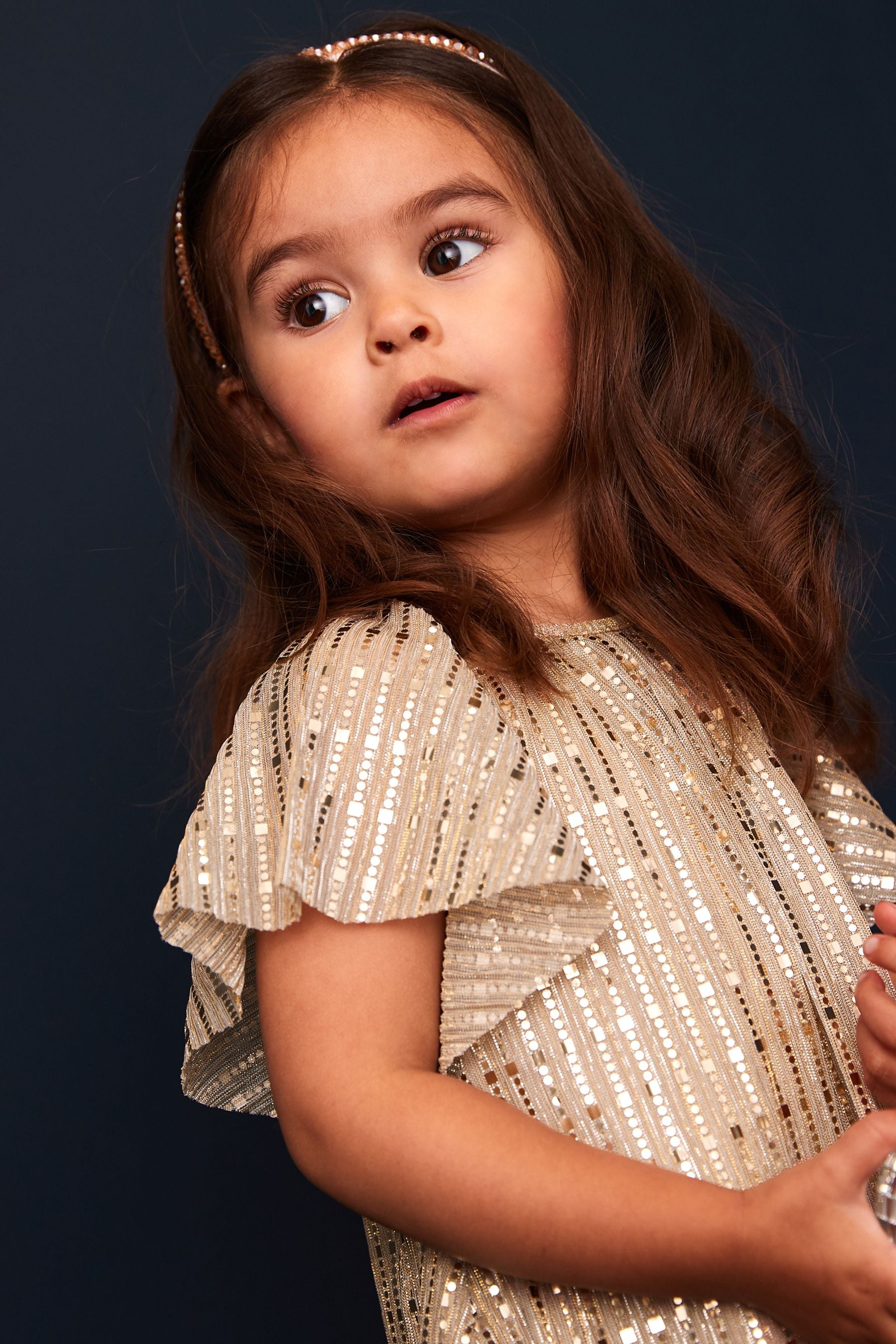 Gold Sequin Party Angel Sleeve Dress (3mths-10yrs)