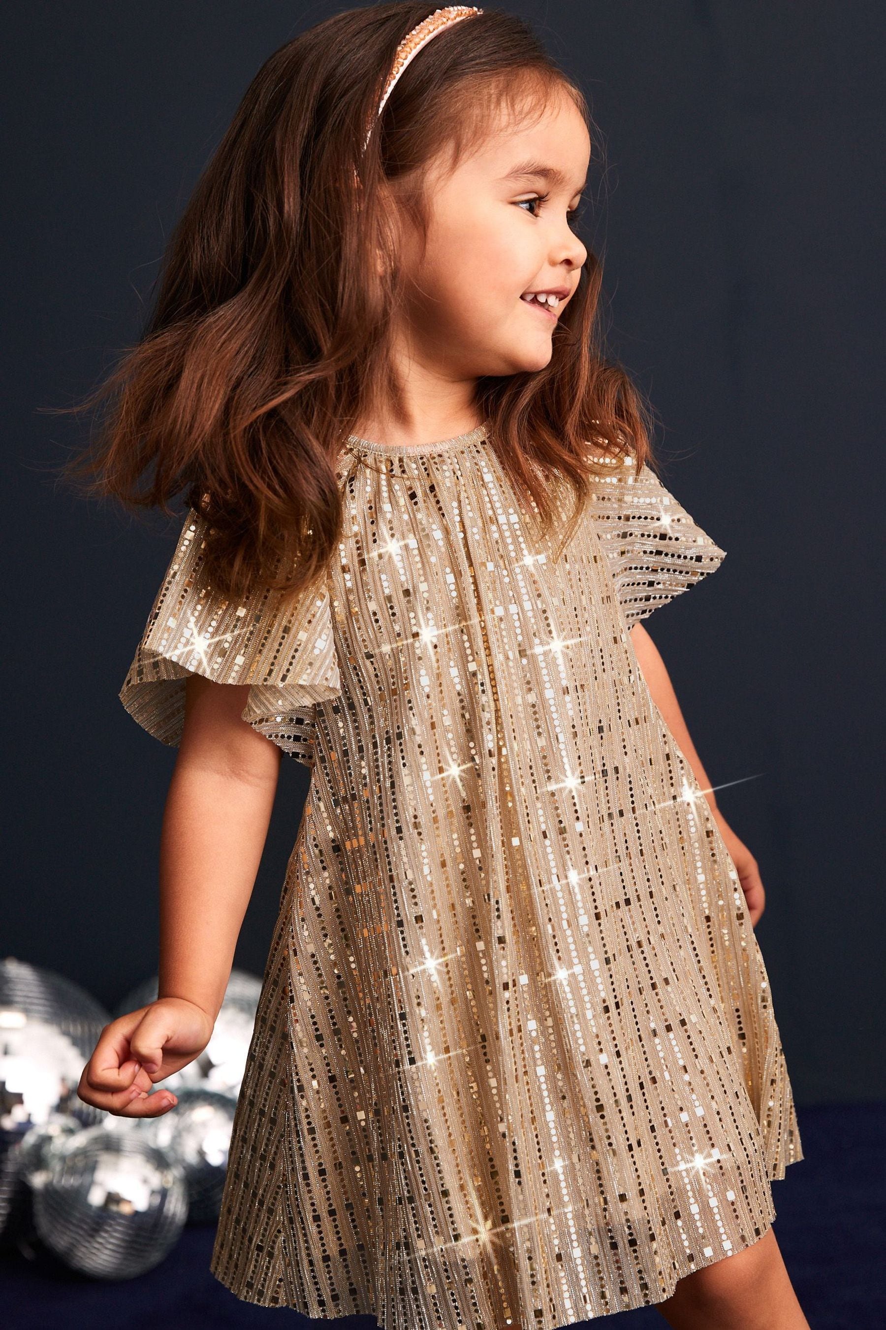 Gold Sequin Party Angel Sleeve Dress (3mths-10yrs)