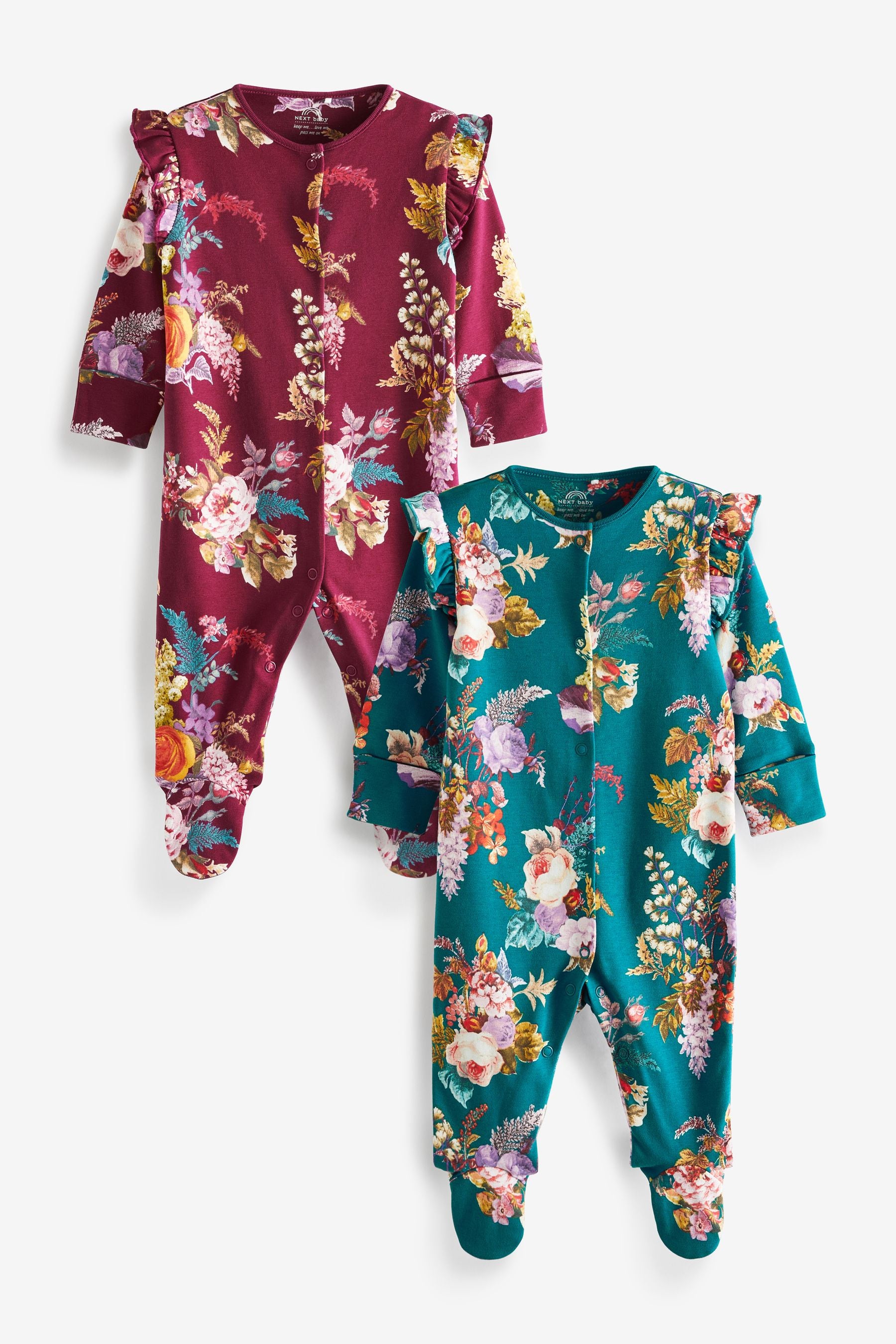 Floral Berry Red/Teal Sleepsuits 2 Pack (0mths-3yrs)