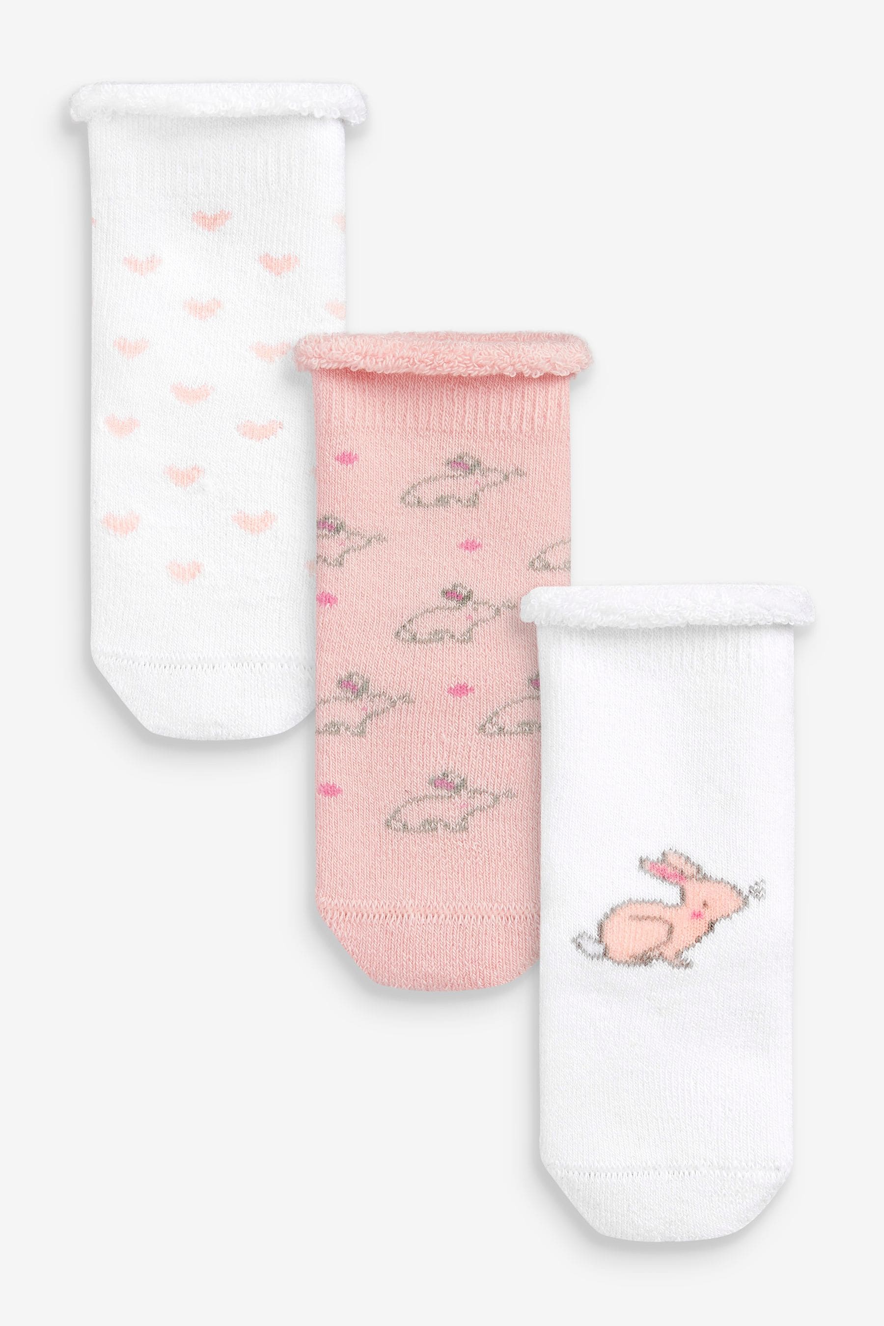 Pink Bunny Towelling Socks 3 Pack (0mths-2yrs)