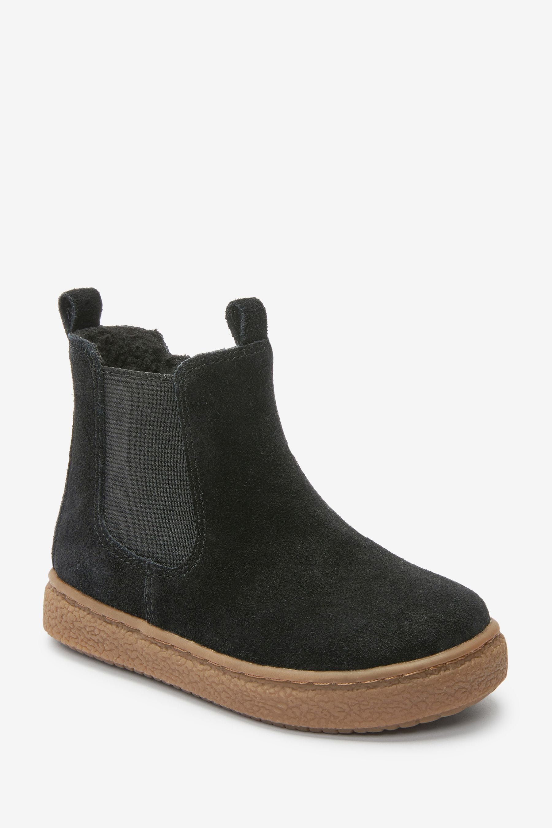 Black Water Repellent Suede Warm Lined Chelsea Boots