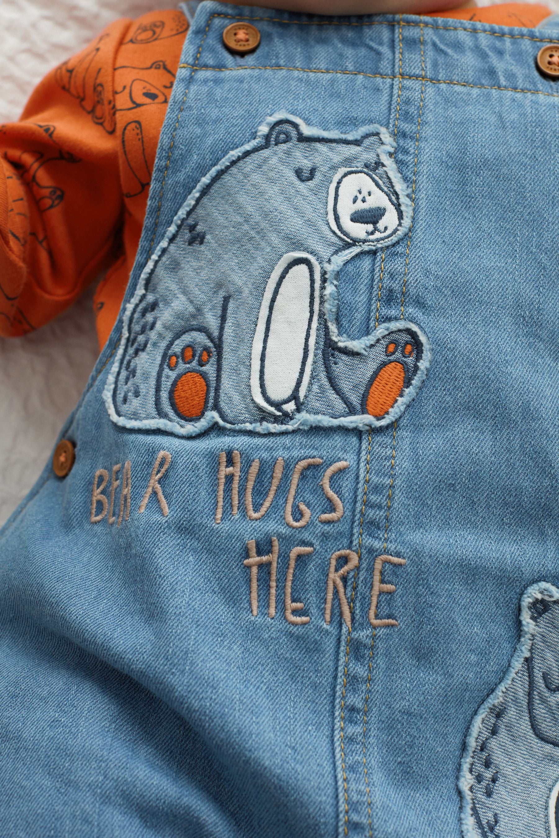 Blue Bear Appliqu 2 Piece Baby Denim Dungarees And Bodysuit Set (0mths-3yr