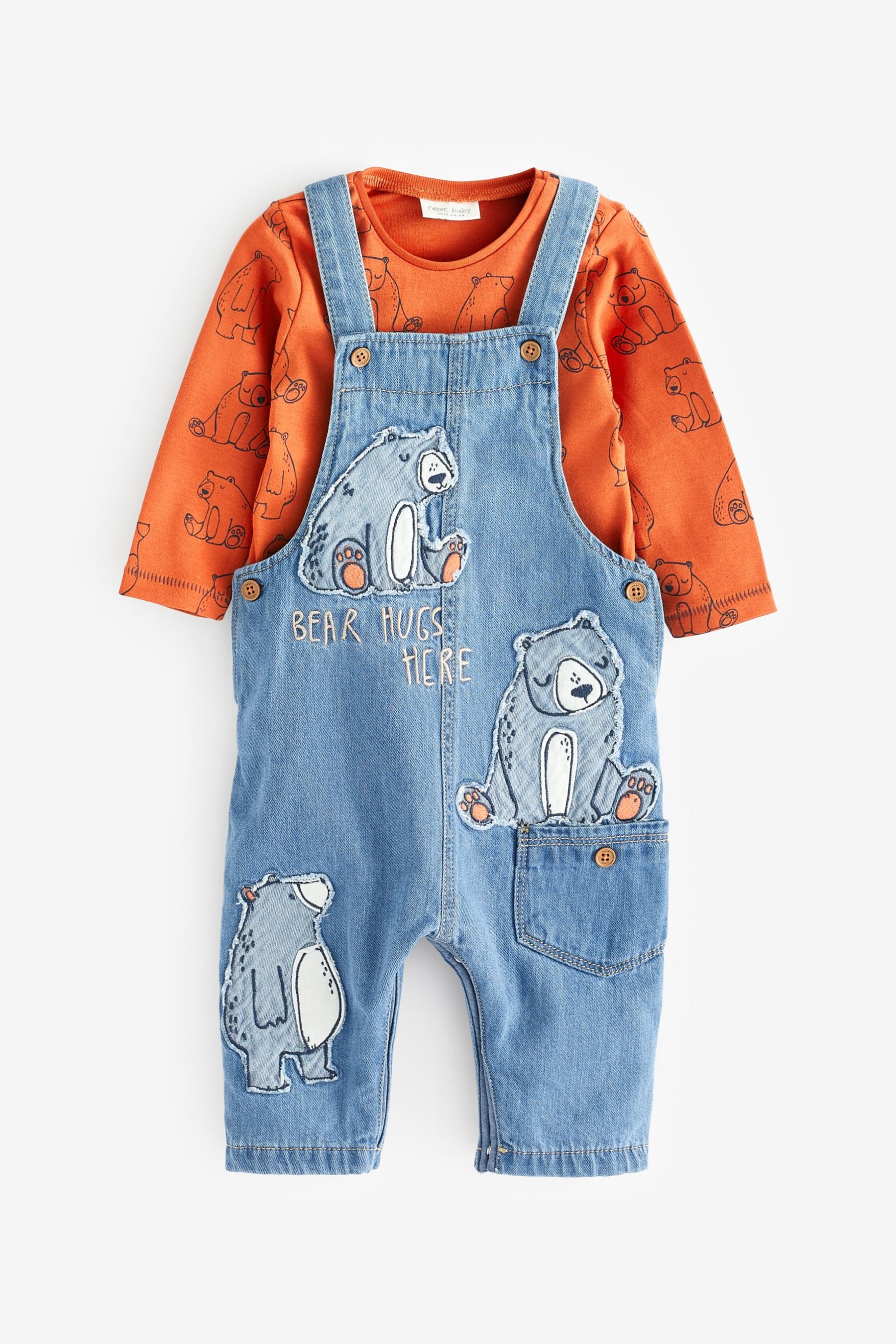 Blue Bear Appliqu 2 Piece Baby Denim Dungarees And Bodysuit Set (0mths-3yr