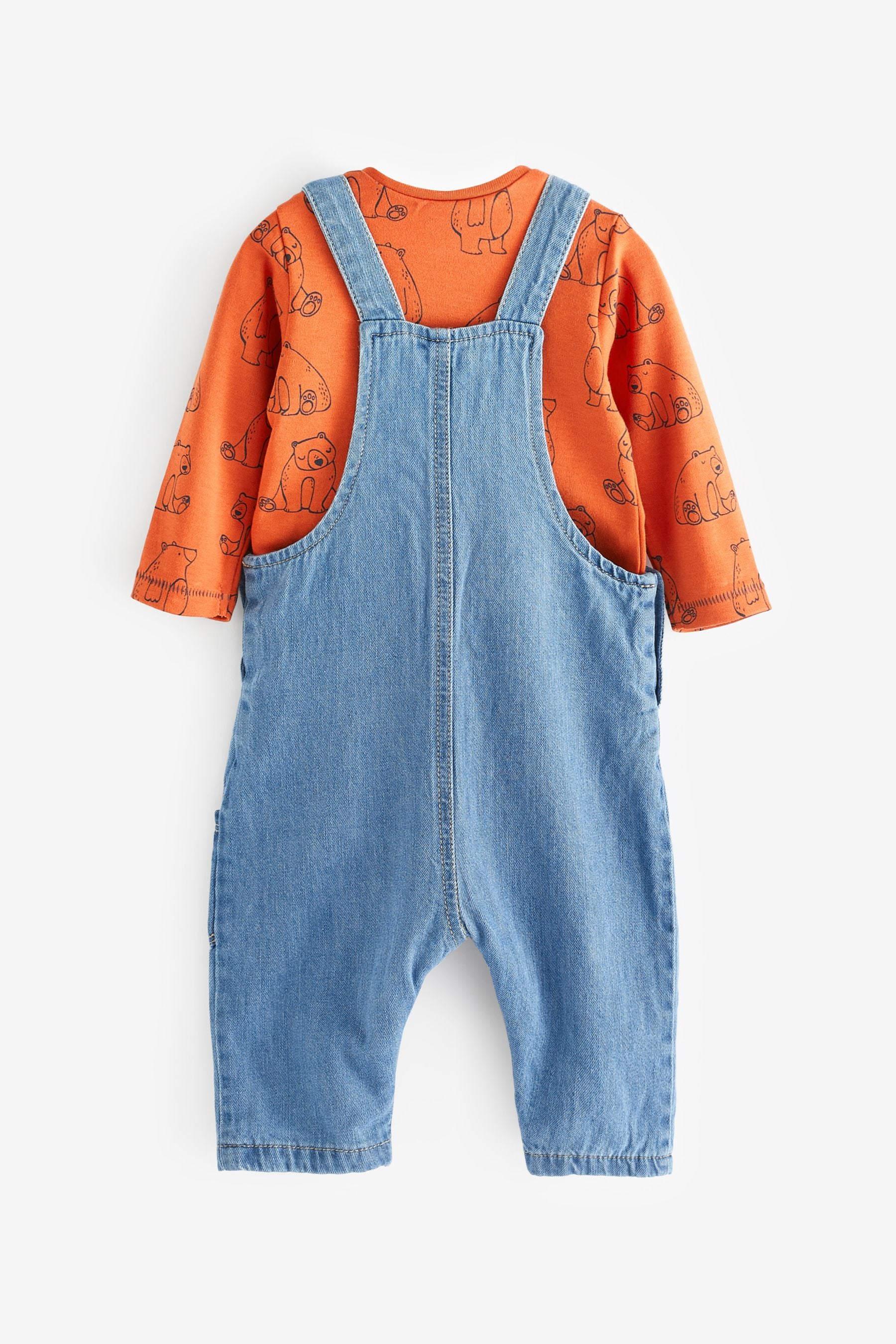 Blue Bear Appliqu 2 Piece Baby Denim Dungarees And Bodysuit Set (0mths-3yr