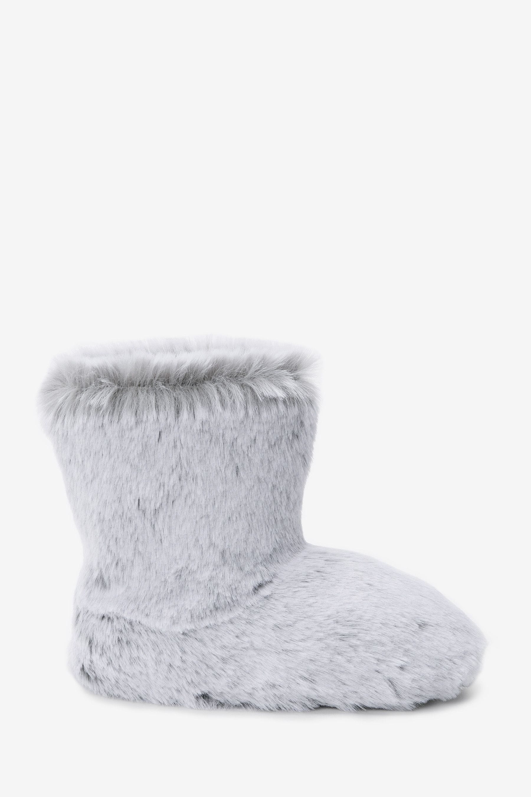 Grey Recycled Faux Fur Slipper Boots