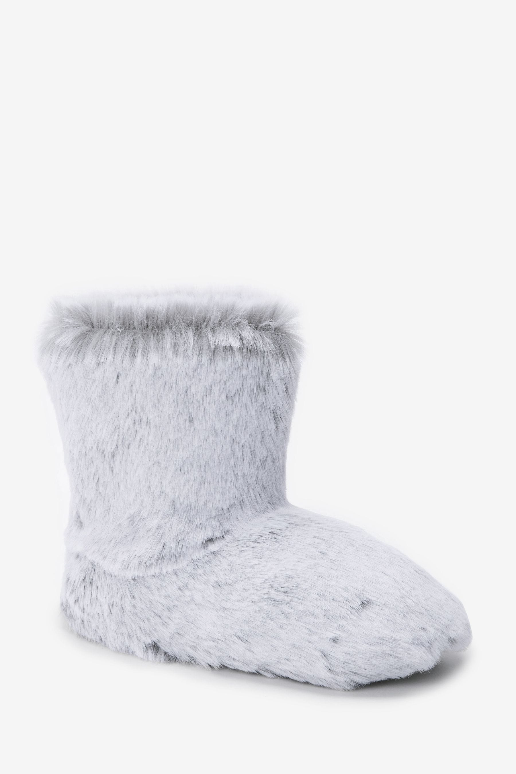 Grey Recycled Faux Fur Slipper Boots