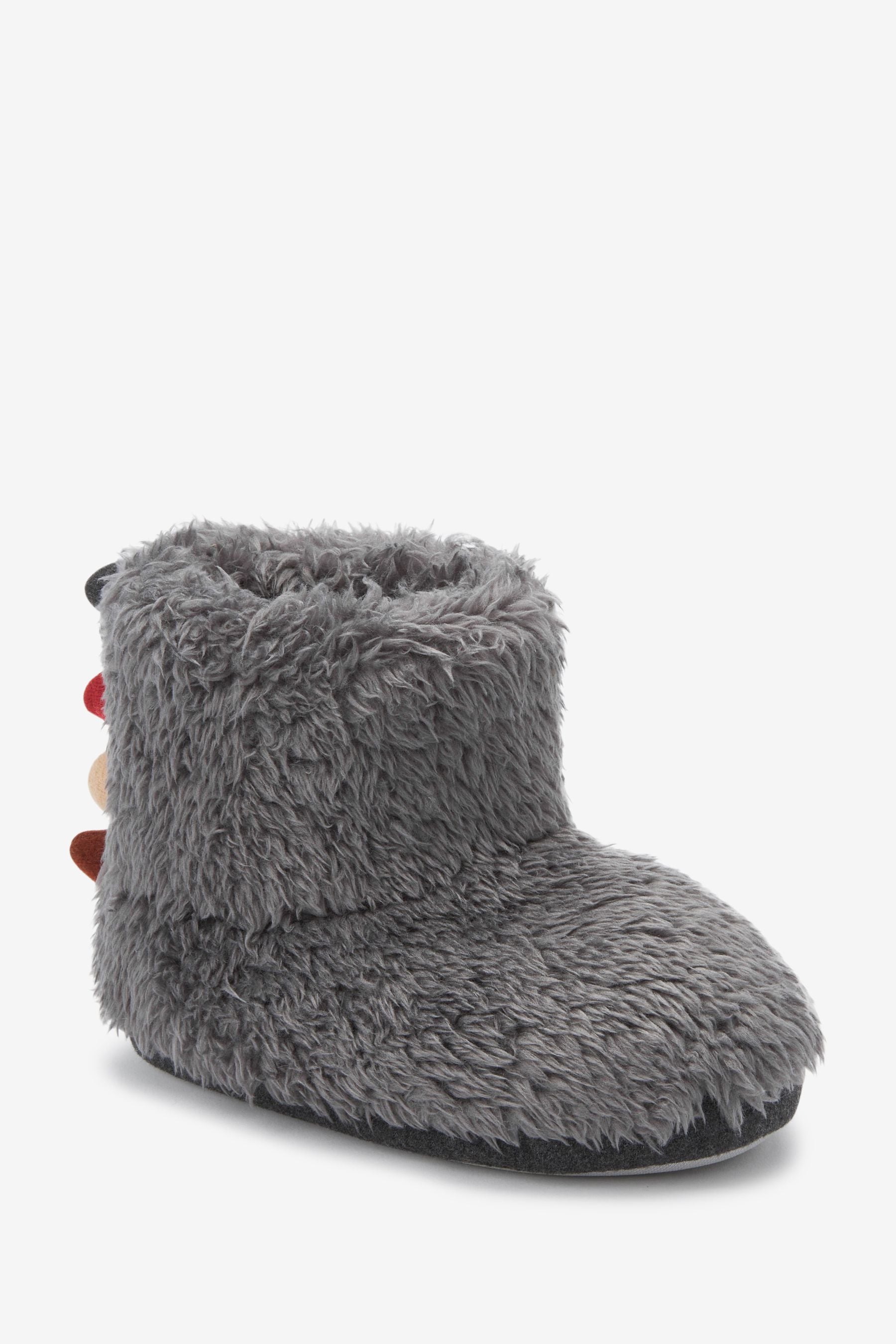 Grey Spike Warm Lined Slipper Boots