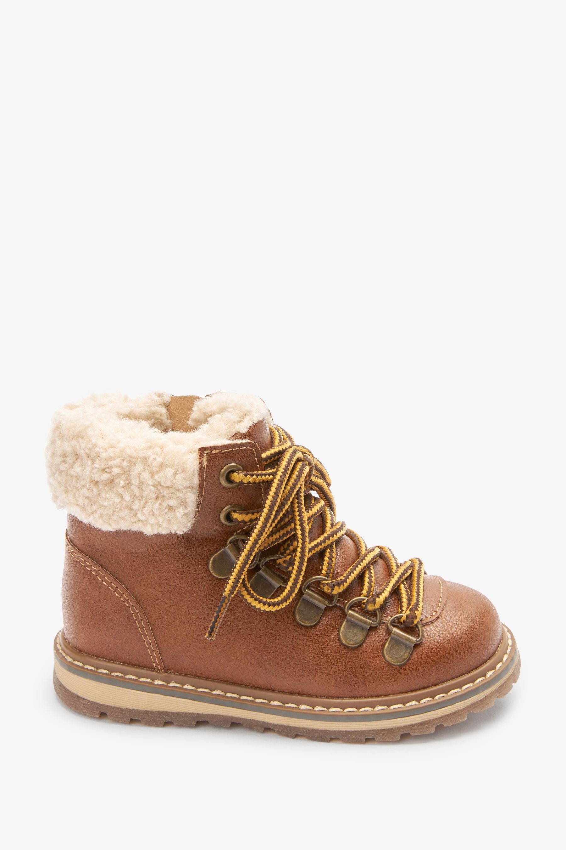 Tan Brown Warm Lined Hiker Boots