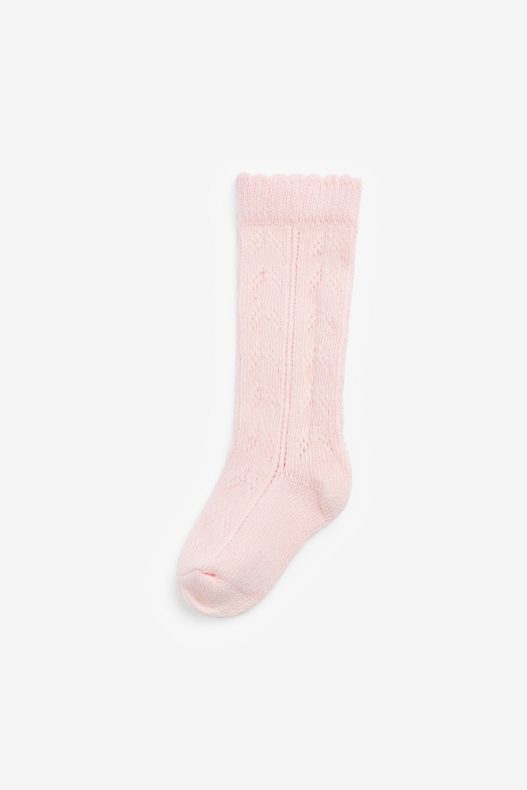 White/Pink Baby Knee Length Socks 2 Pack (0mths-2yrs)