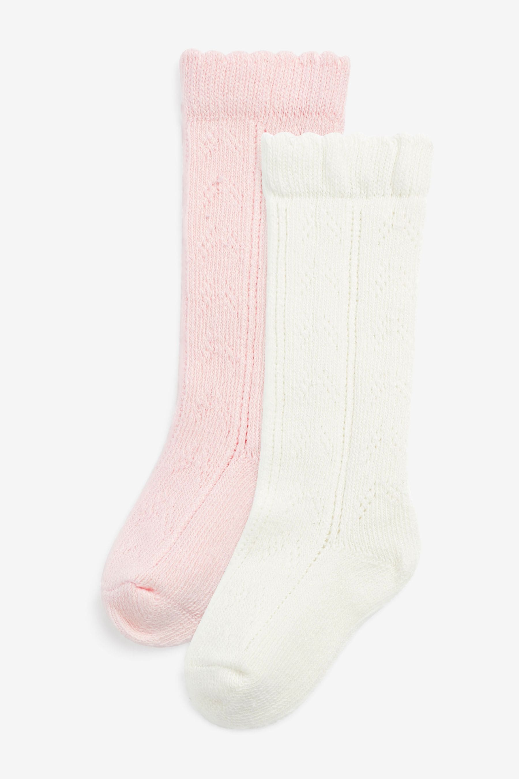 White/Pink Baby Knee Length Socks 2 Pack (0mths-2yrs)