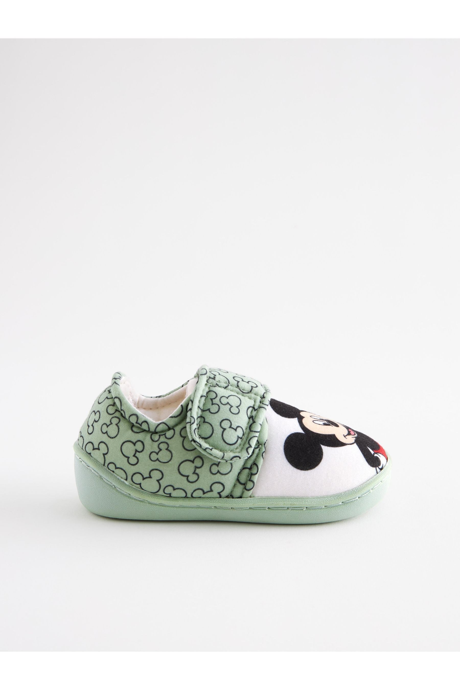 Mickey Mouse Green/Ecru Cream Touch Fastening Cupsole Print Slippers