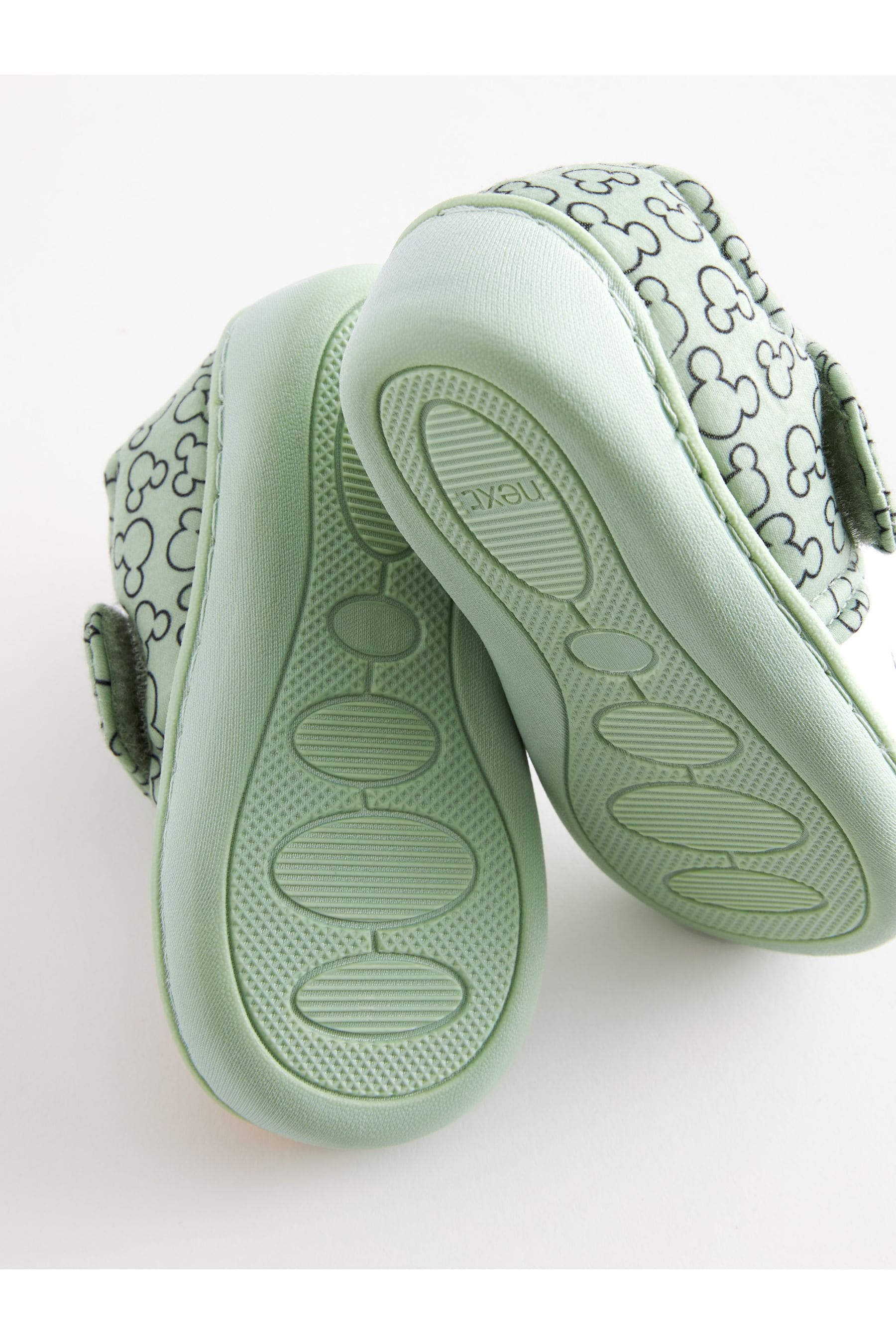 Mickey Mouse Green/Ecru Cream Touch Fastening Cupsole Print Slippers