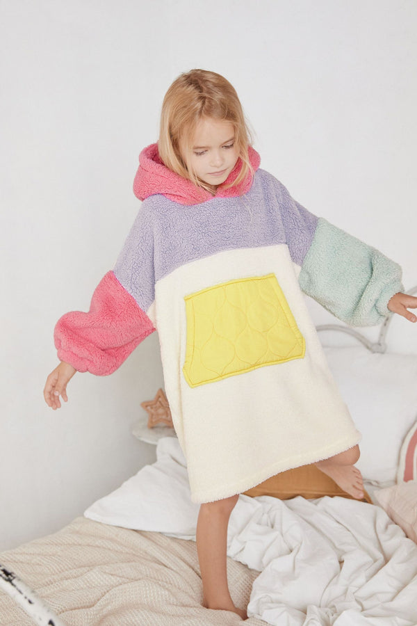 Pink/Blue Colourblock Fleece Hooded Blanket (3-16yrs)