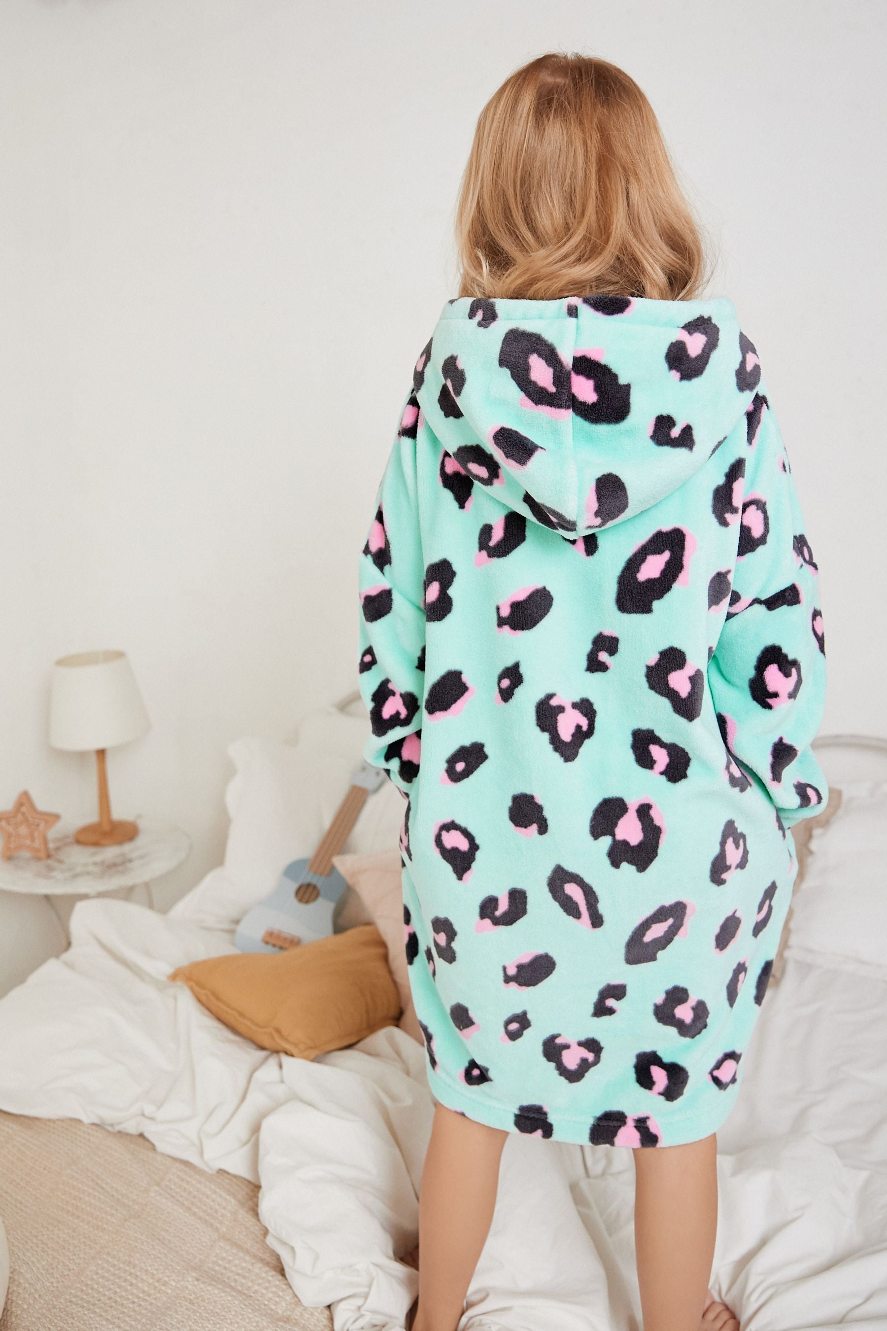 Turquoise Blue Animal Fleece Hooded Blanket (3-16yrs)