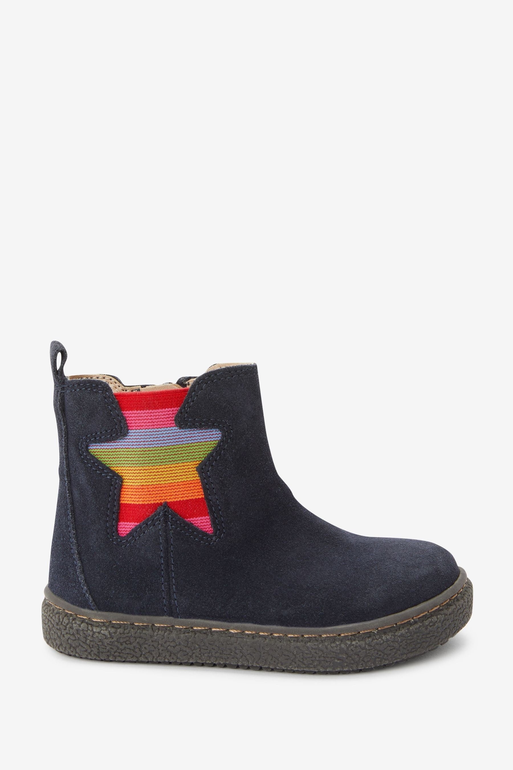 Navy Blue Rainbow Water Repellent Suede Warm Lined Chelsea Boots