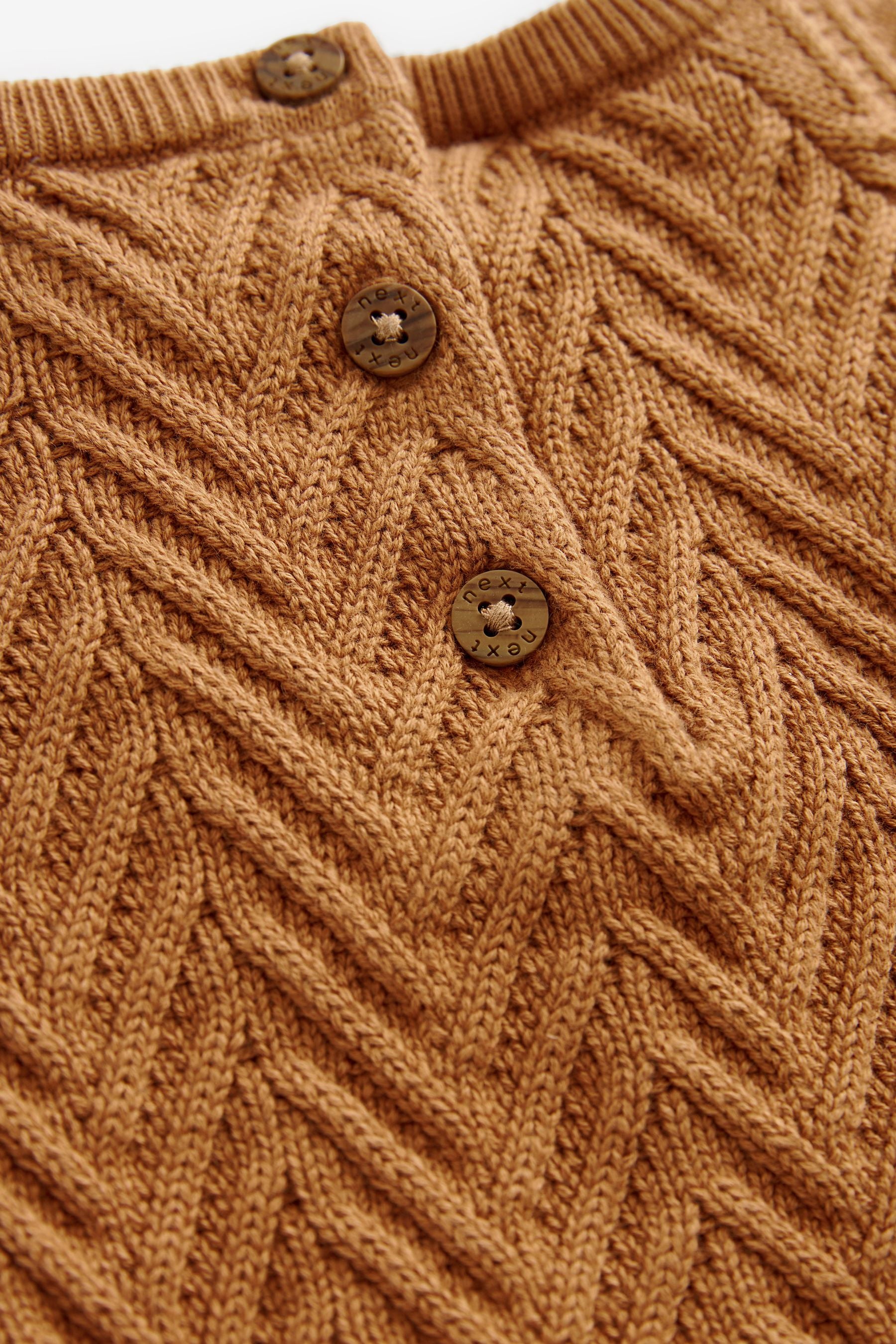 Rust Brown Cable Knit Baby Jumper, Bottoms And Tights Set (0mths-2yrs)