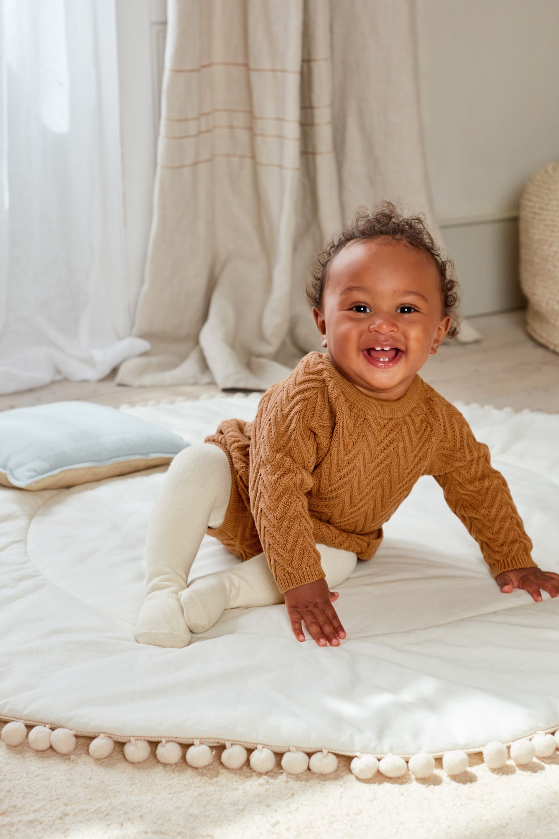 Rust Brown Cable Knit Baby Jumper, Bottoms And Tights Set (0mths-2yrs)