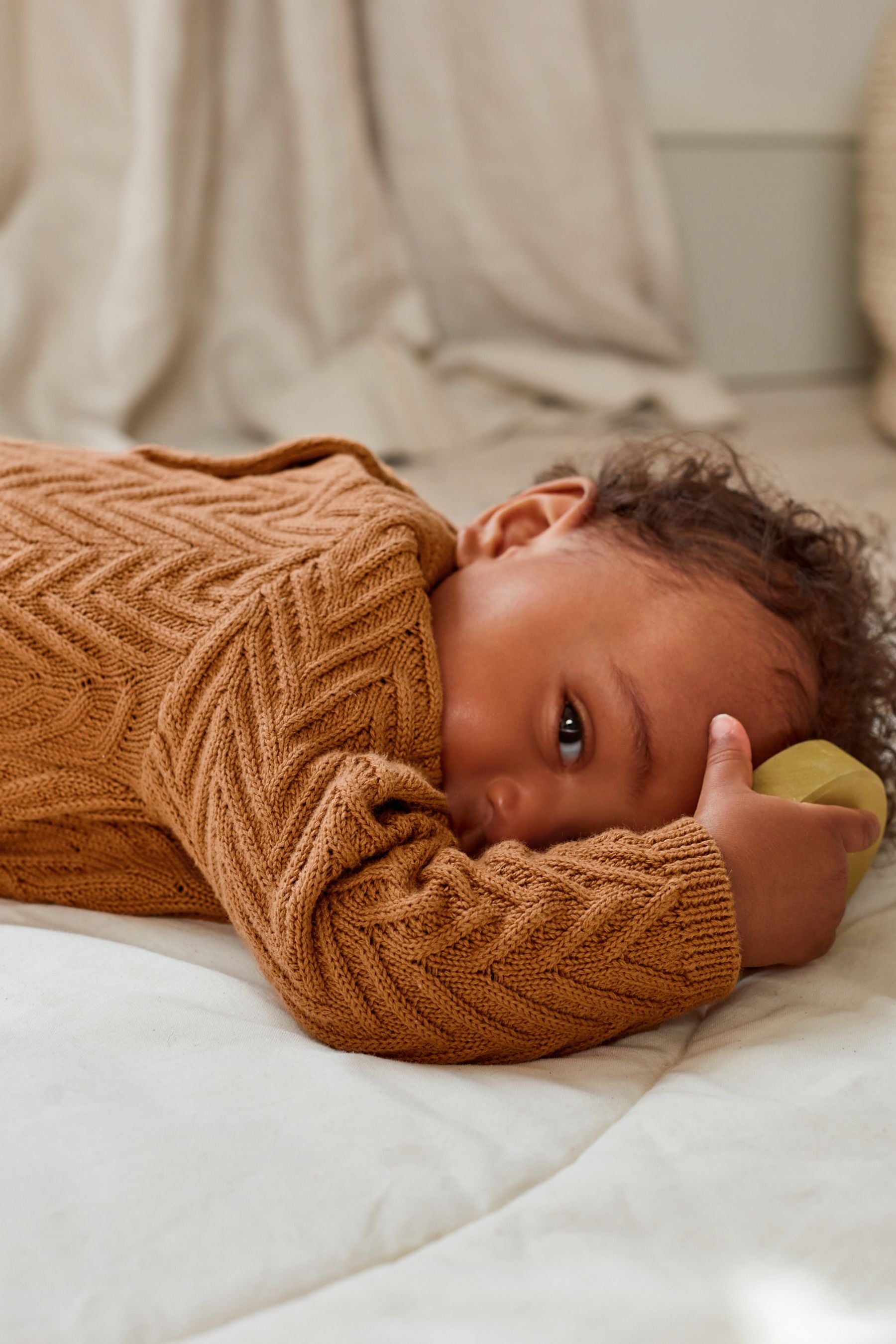 Rust Brown Cable Knit Baby Jumper, Bottoms And Tights Set (0mths-2yrs)