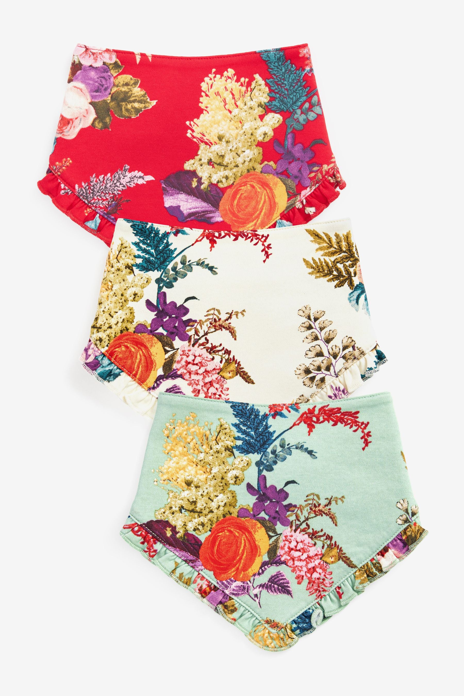 Red/Green Floral 3 Pack Baby Bibs