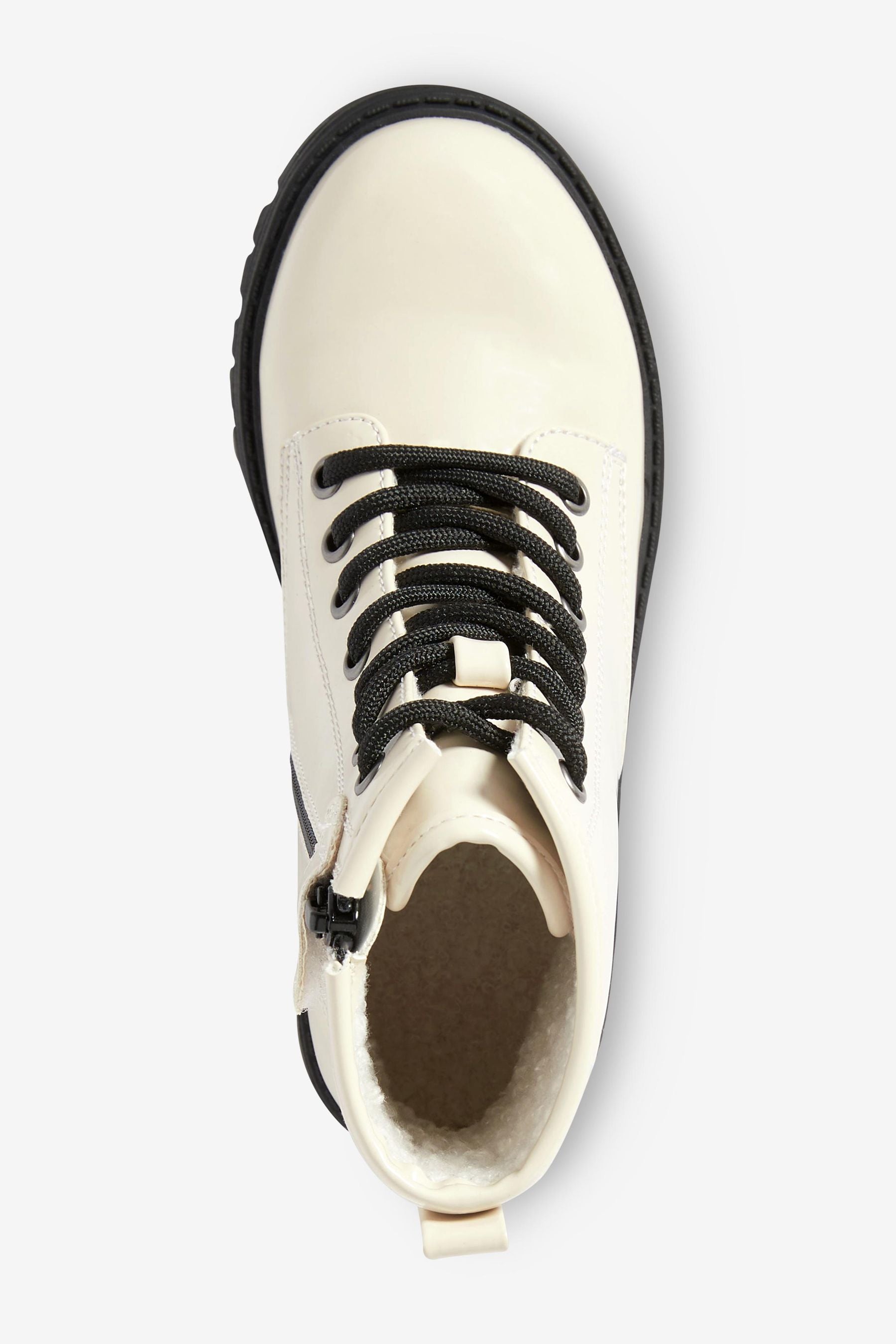 Bone White Patent Warm Lined Lace-Up Boots