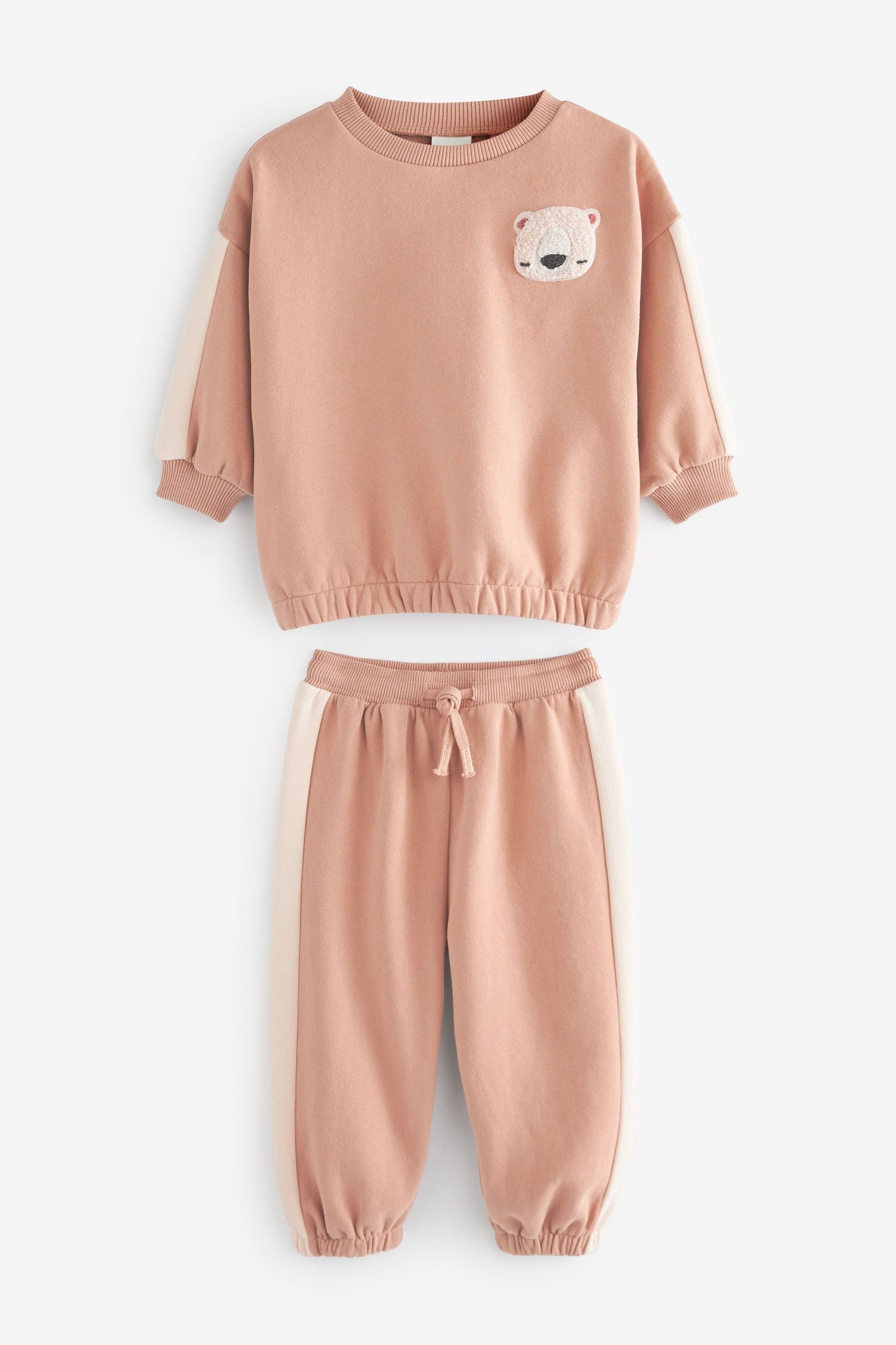 Neutral Brown Side Stripe Character Sweat And Joggers Set (3mths-7yrs)