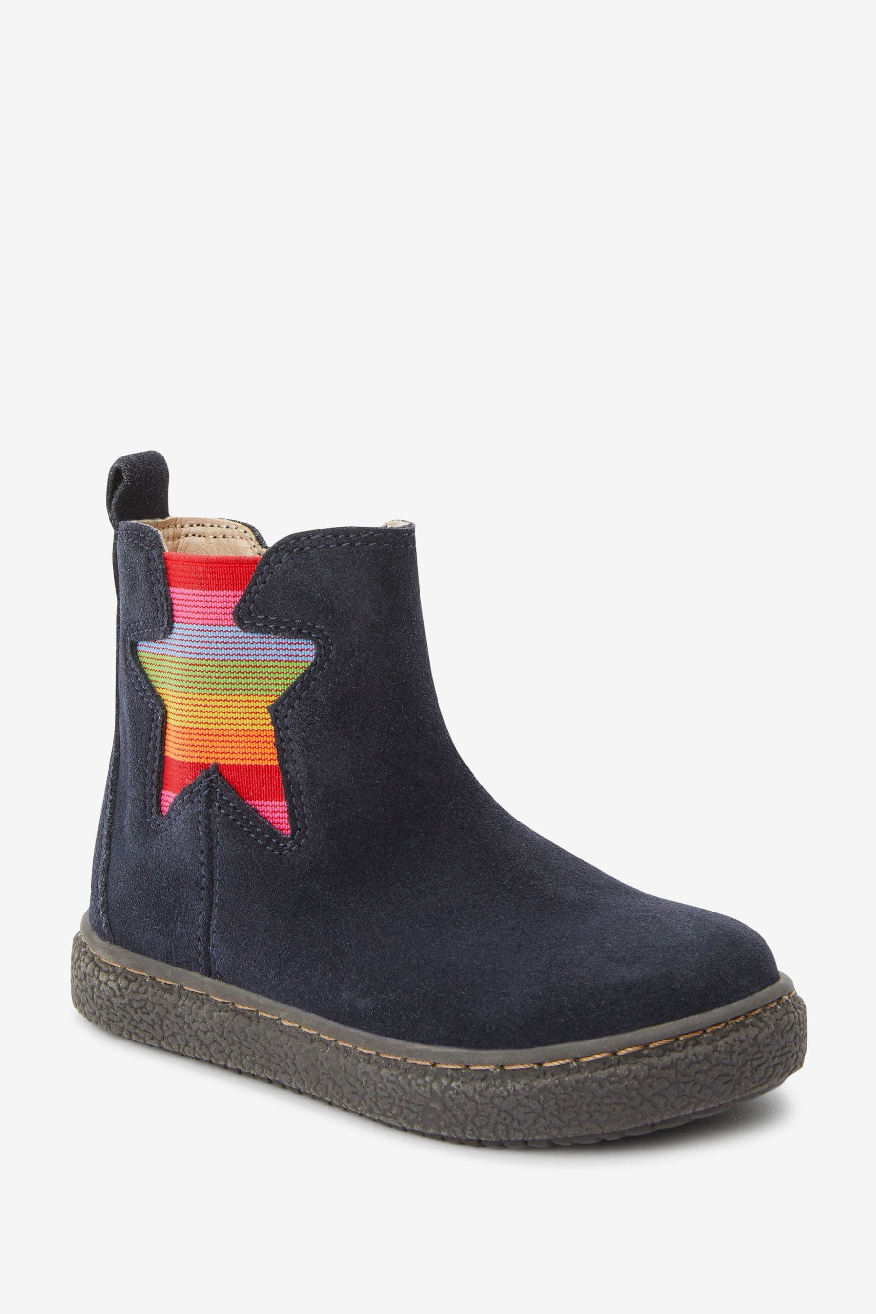 Navy Blue Rainbow Water Repellent Suede Warm Lined Chelsea Boots