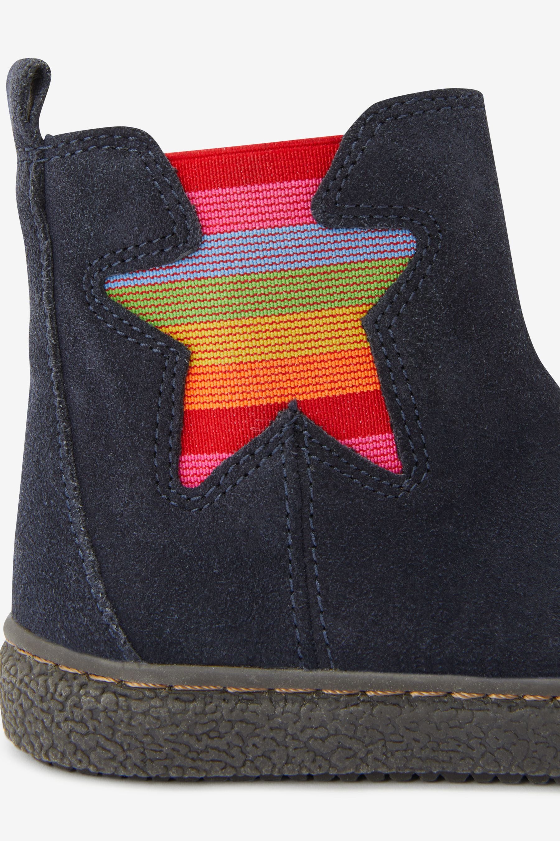 Navy Blue Rainbow Water Repellent Suede Warm Lined Chelsea Boots