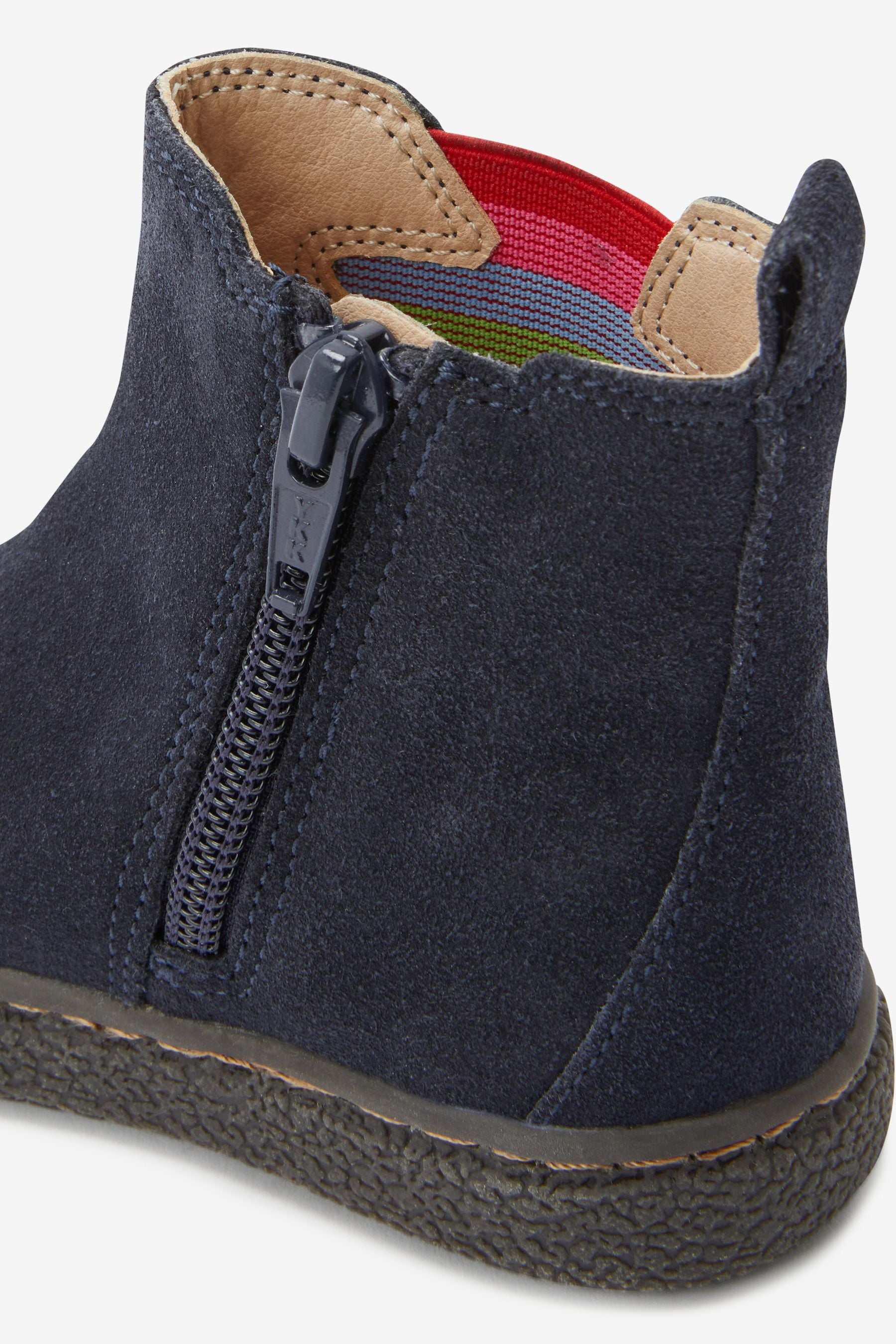 Navy Blue Rainbow Water Repellent Suede Warm Lined Chelsea Boots