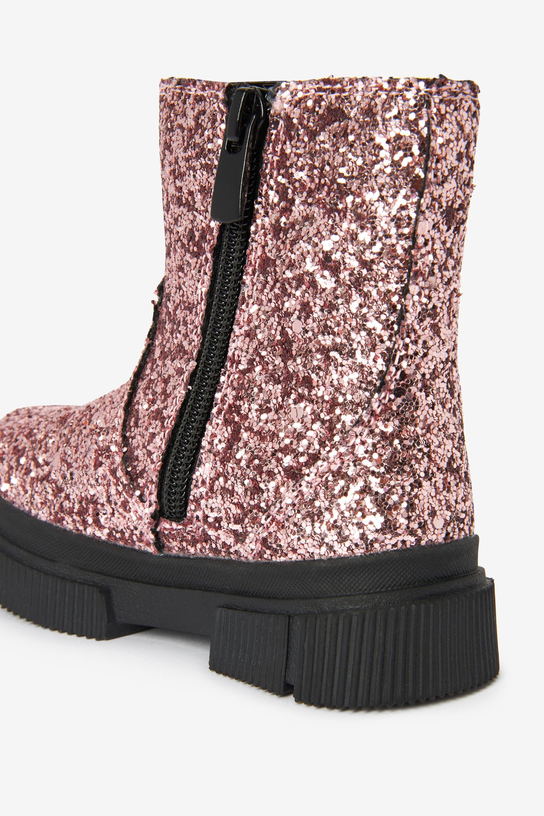 Pink Glitter Chunky Chelsea Boots