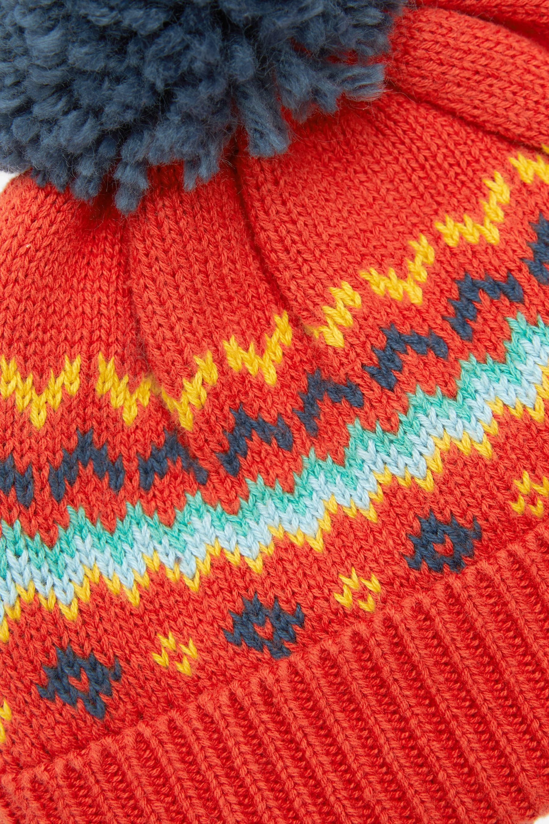 Red Fairisle Pattern Baby Knitted Pom Hat (0mths-2yrs)