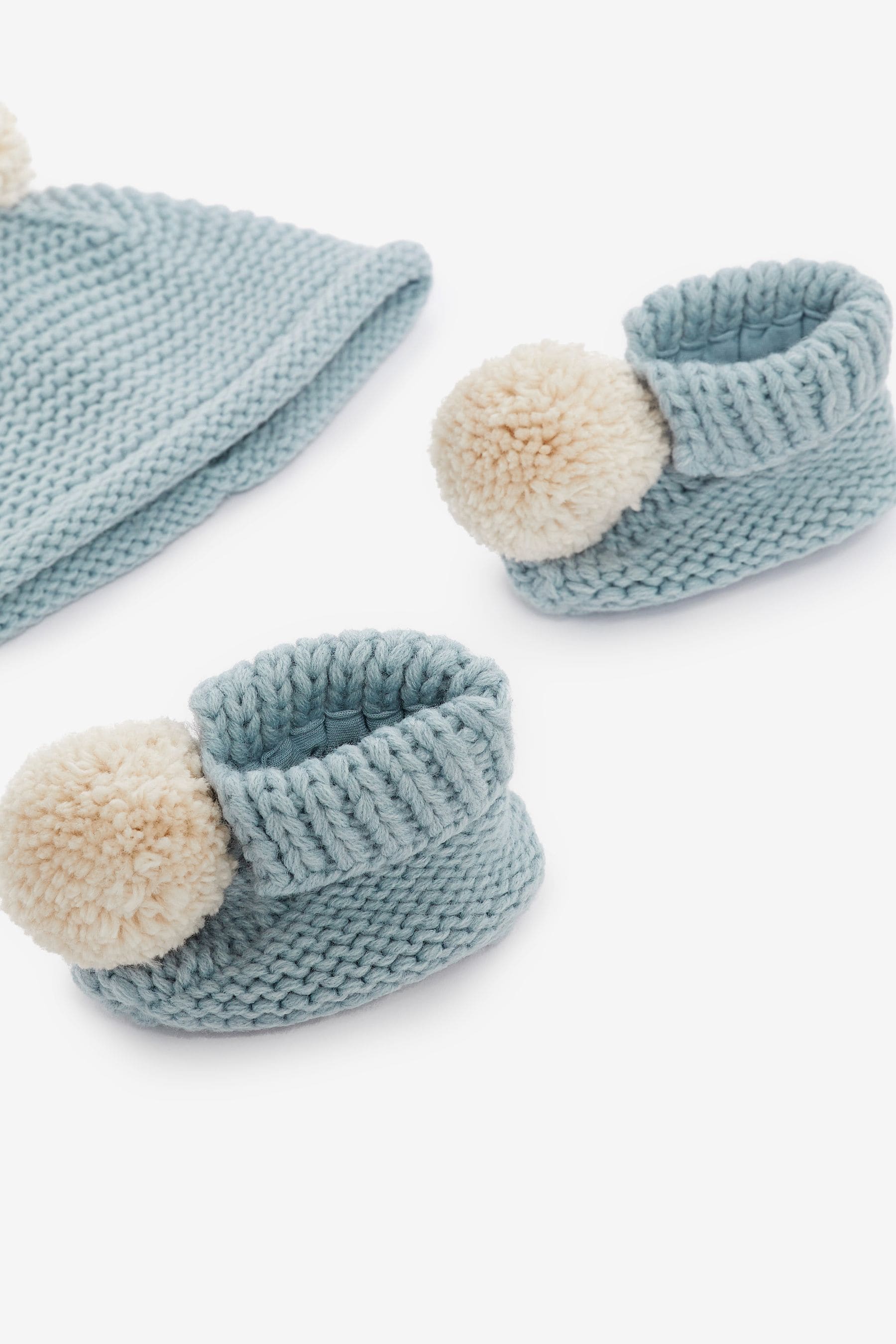 Blue Knitted Baby Hat And Booties (0-12mths)