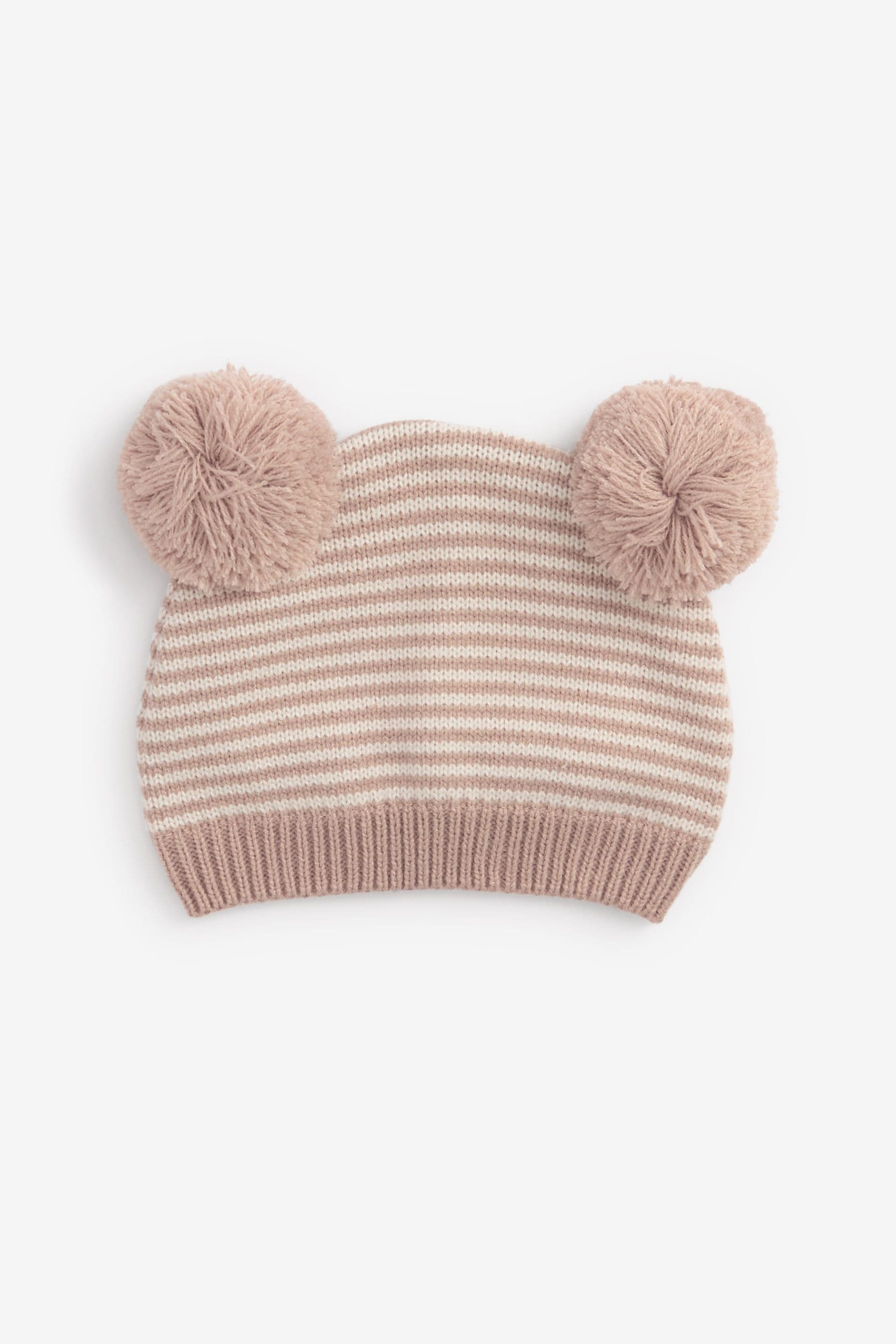 Beige Brown/Cream Stripe Double Pom Pom Knitted Baby Hat (0mths-2yrs)