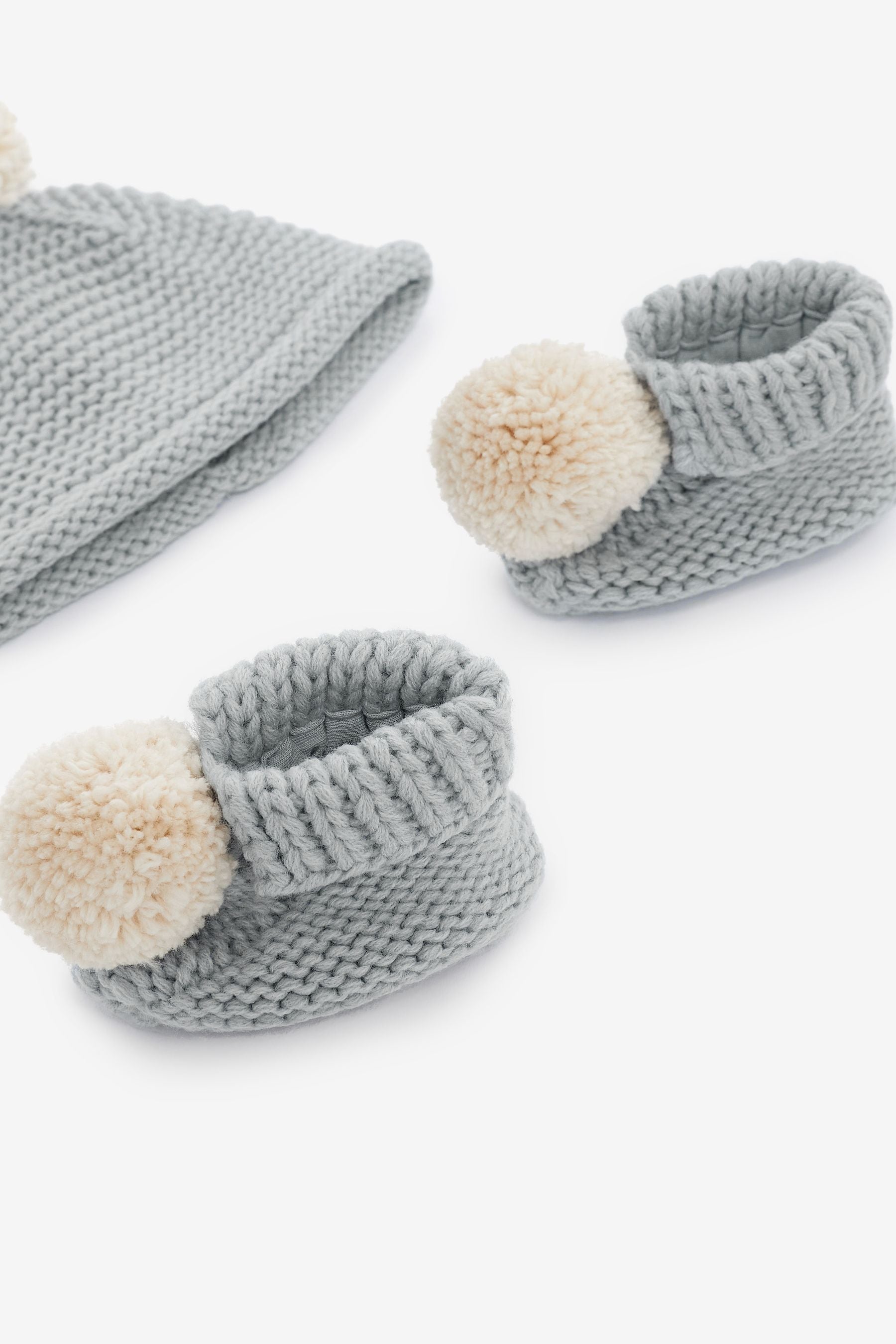 Grey Knitted Baby Hat And Booties (0mths-2yrs)