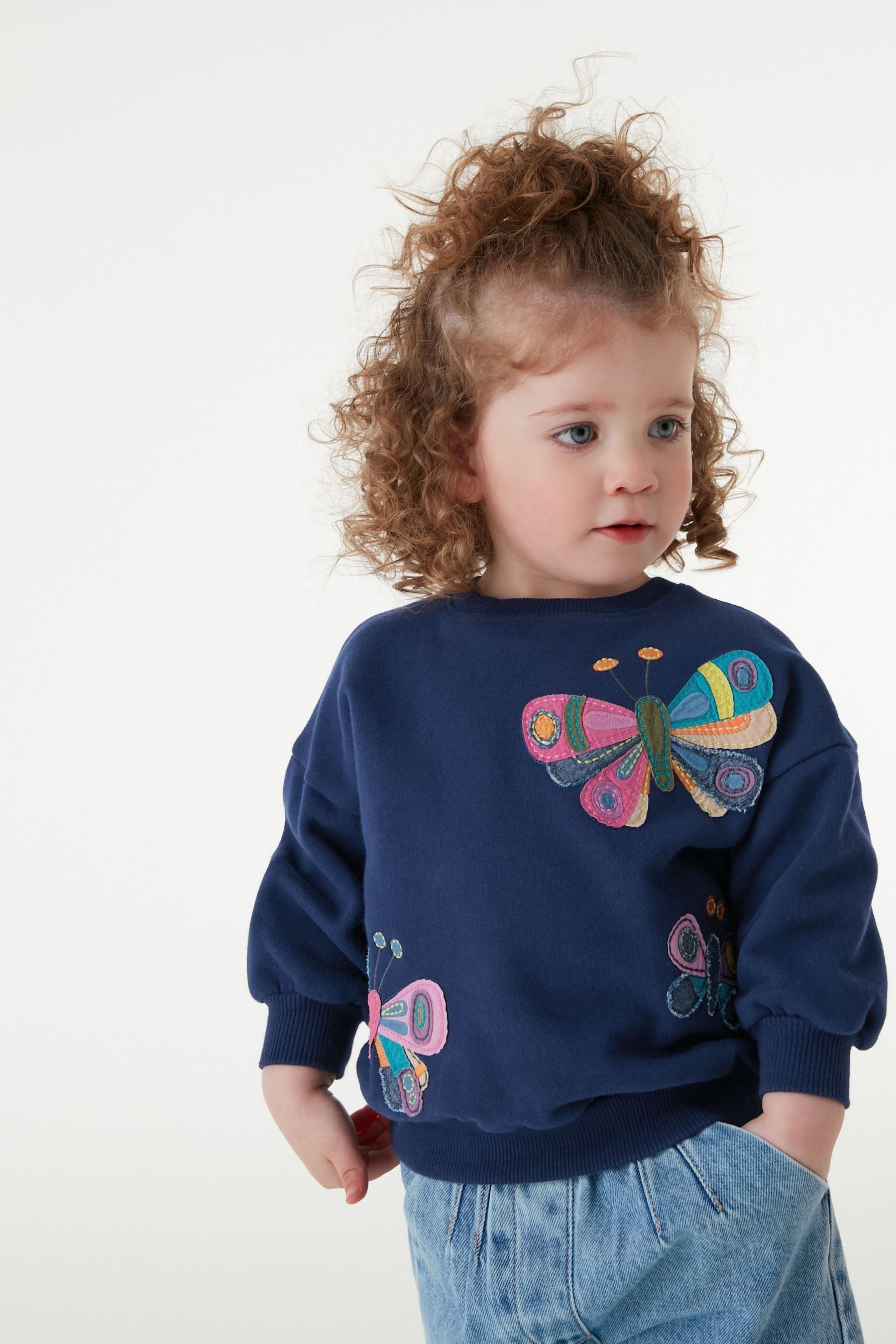 Navy Butterfly Applique Sweatshirt (3mths-7yrs)