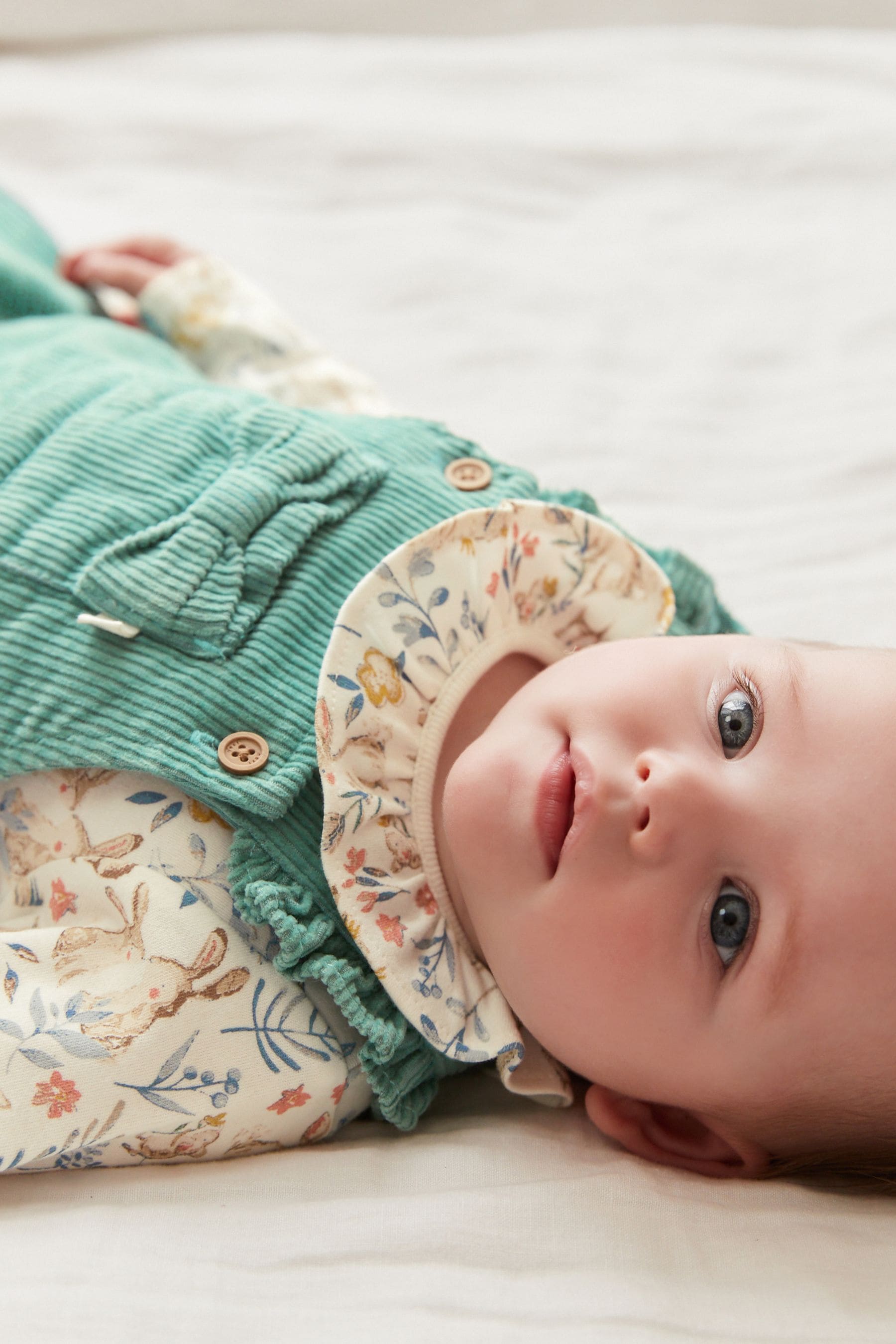 Teal Blue Cord 2 Piece Baby Pinafore Dress And Bodysuit Set (0mths-2yrs)