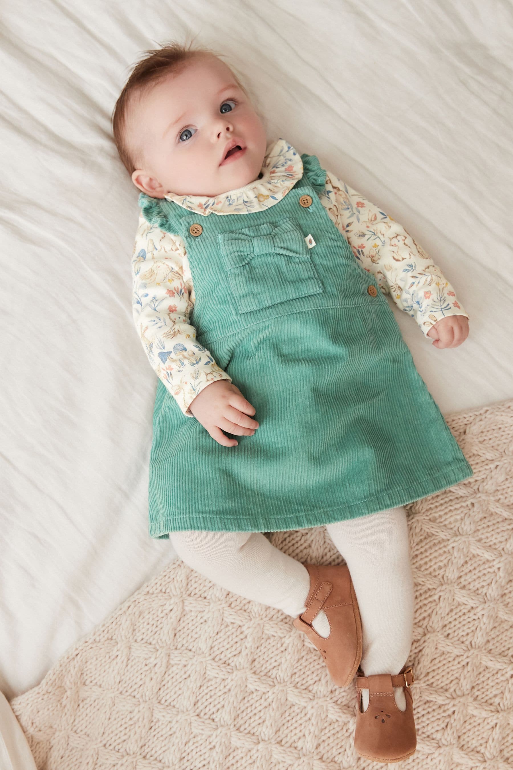 Teal Blue Cord 2 Piece Baby Pinafore Dress And Bodysuit Set (0mths-2yrs)