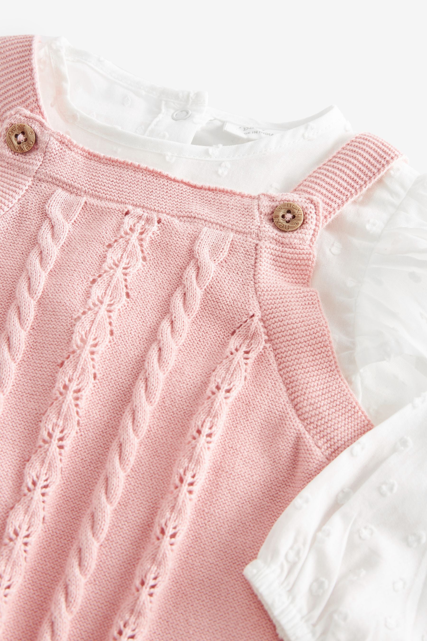 Pink Pink Cable Knitted Baby Romper, Blouse and Tights Set (0mths-2yrs)