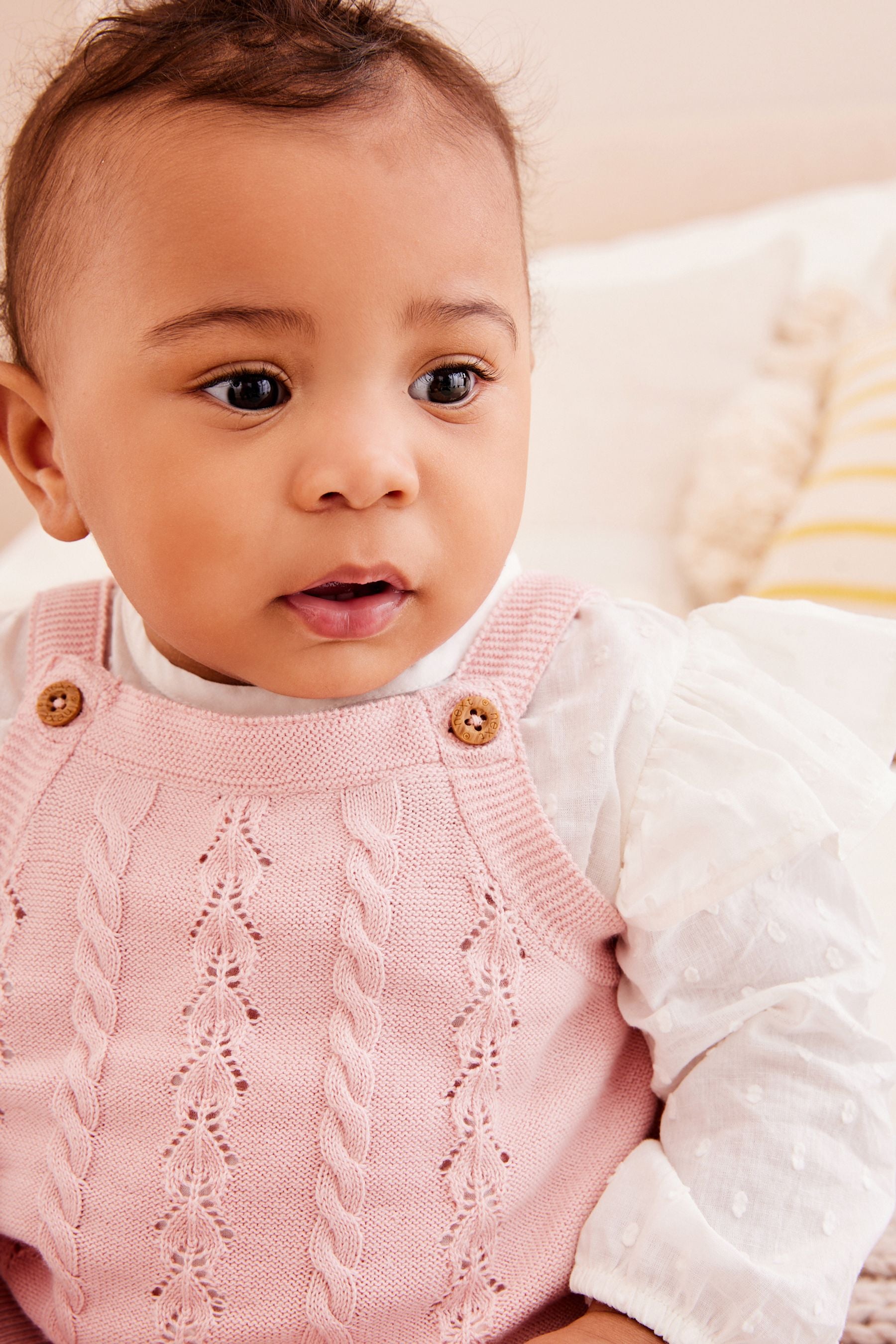 Pink Pink Cable Knitted Baby Romper, Blouse and Tights Set (0mths-2yrs)