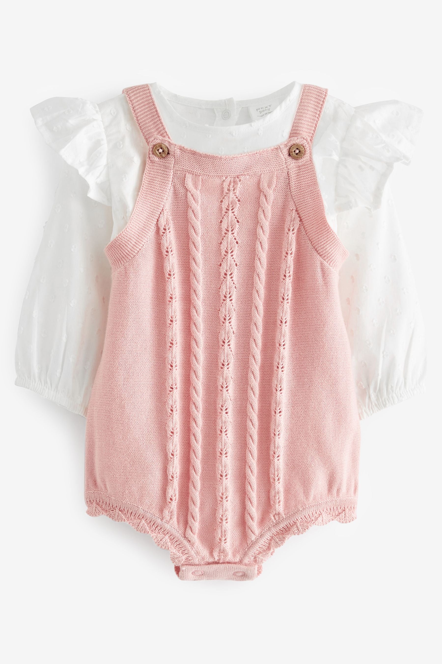 Pink Pink Cable Knitted Baby Romper, Blouse and Tights Set (0mths-2yrs)