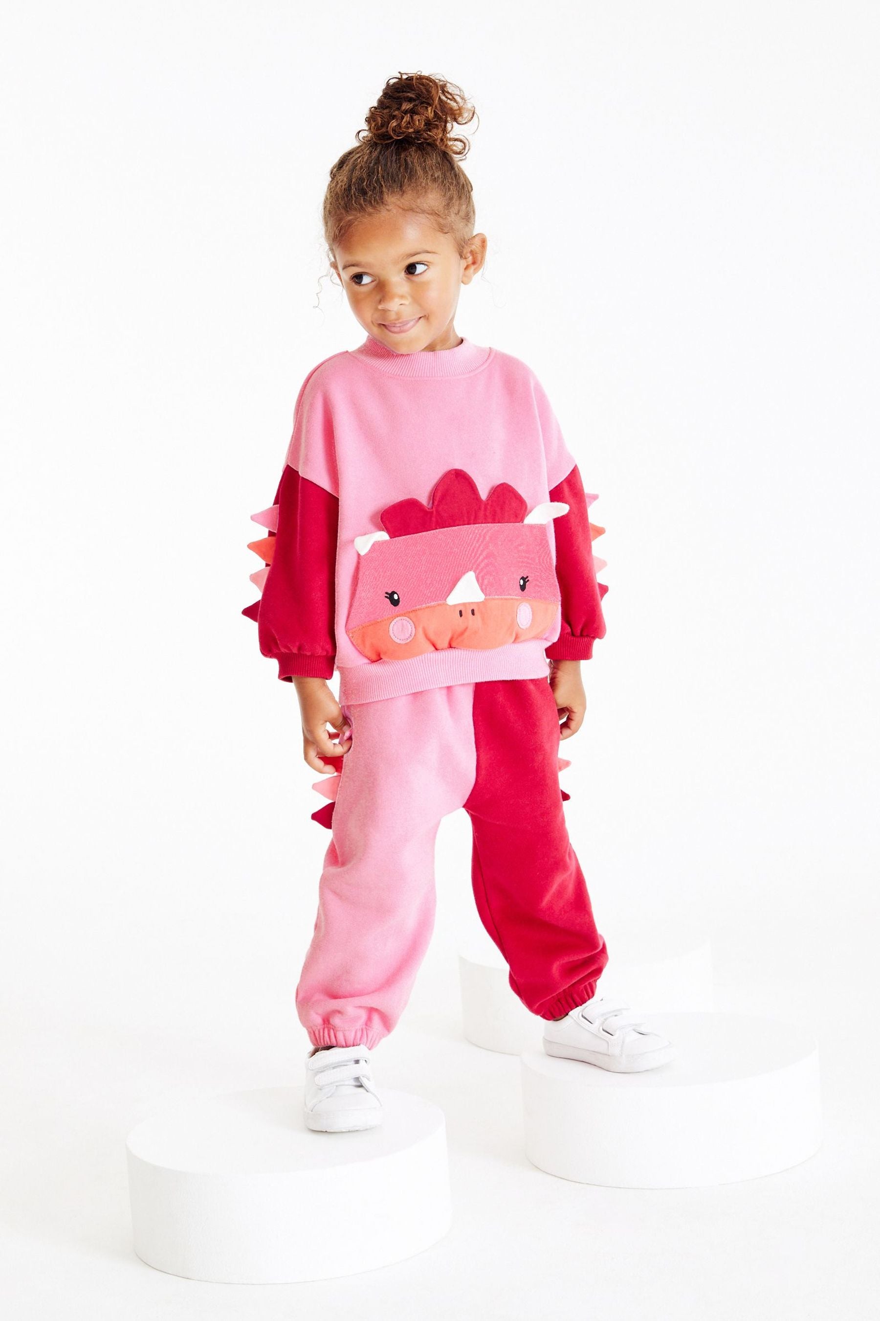 Pink Dino Face Sweat And Joggers Set (3mths-7yrs)