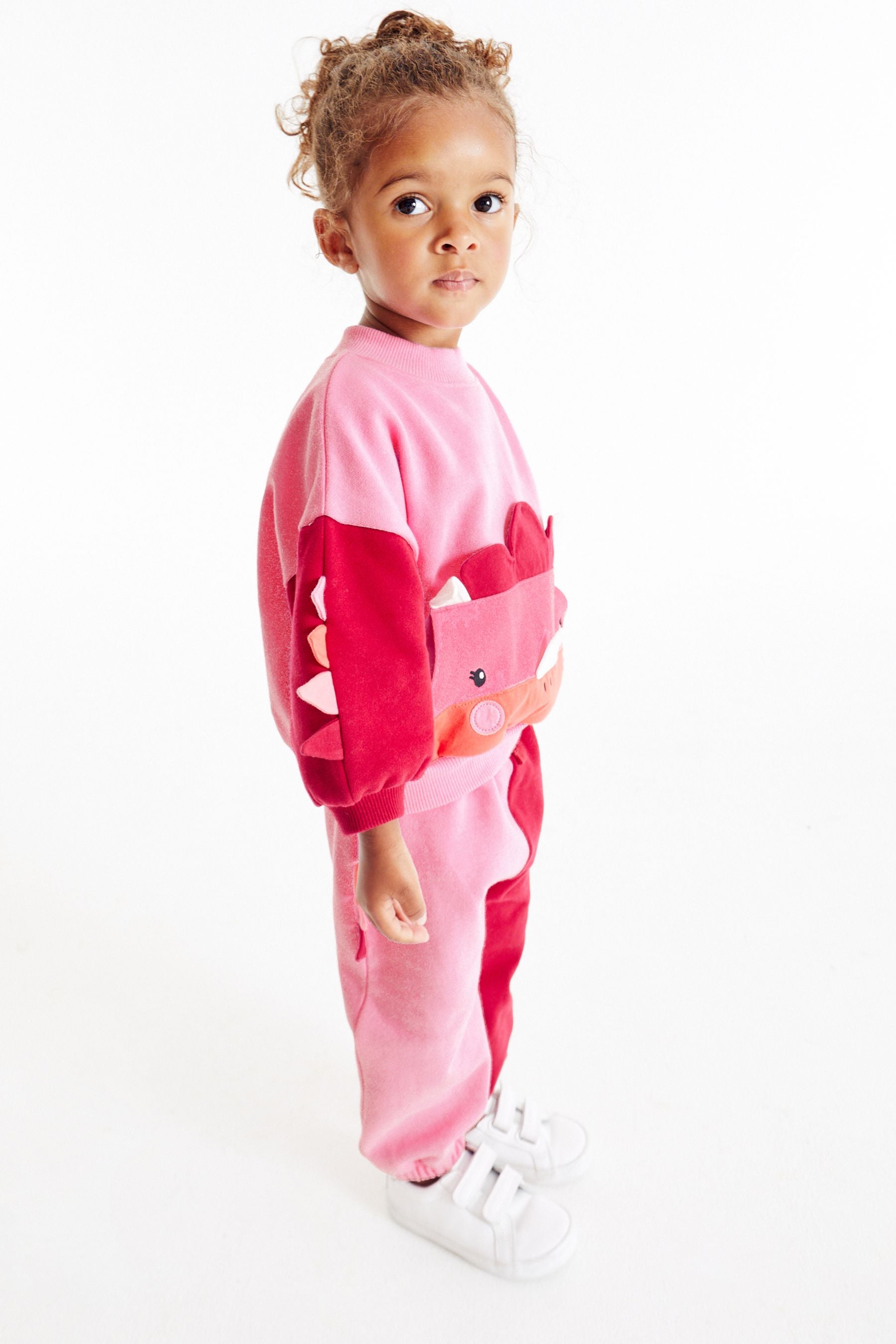 Pink Dino Face Sweat And Joggers Set (3mths-7yrs)