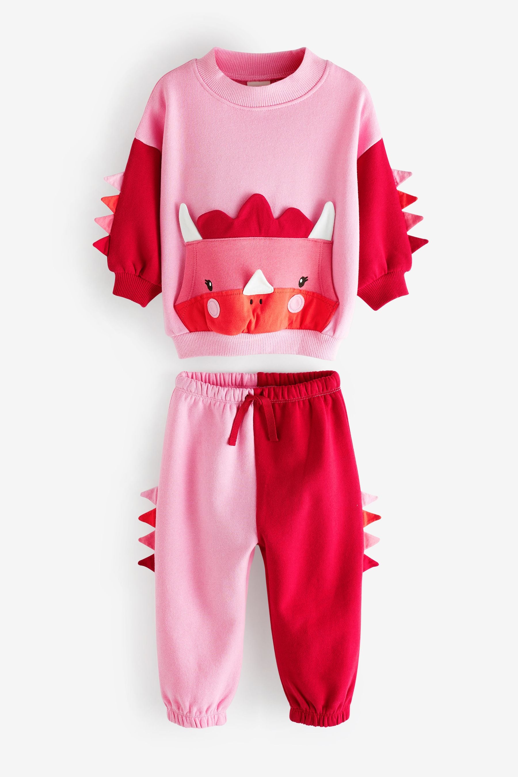 Pink Dino Face Sweat And Joggers Set (3mths-7yrs)