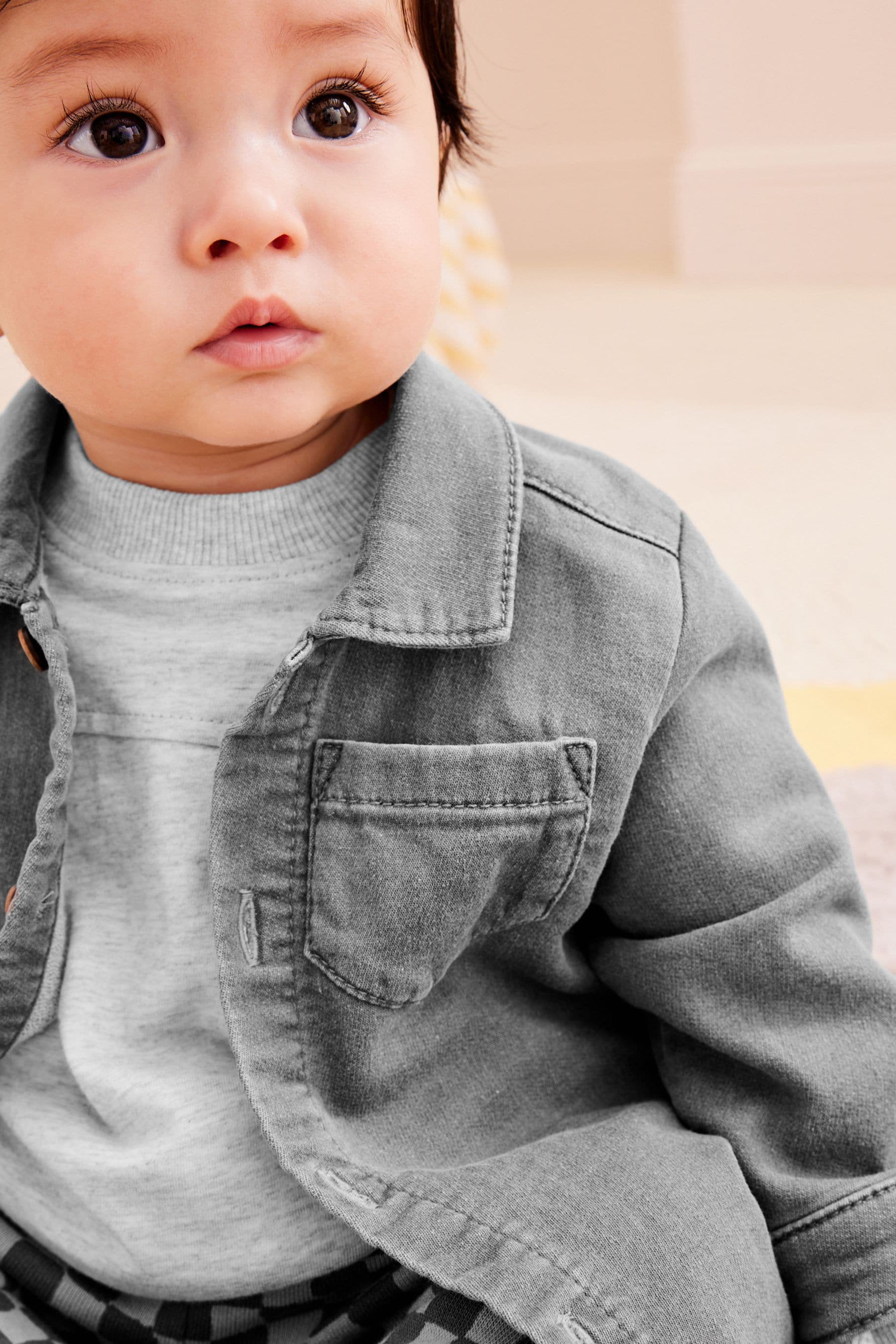 Monochrome Shirt Jacket, T-Shirt and Joggers Baby 3 Piece Set