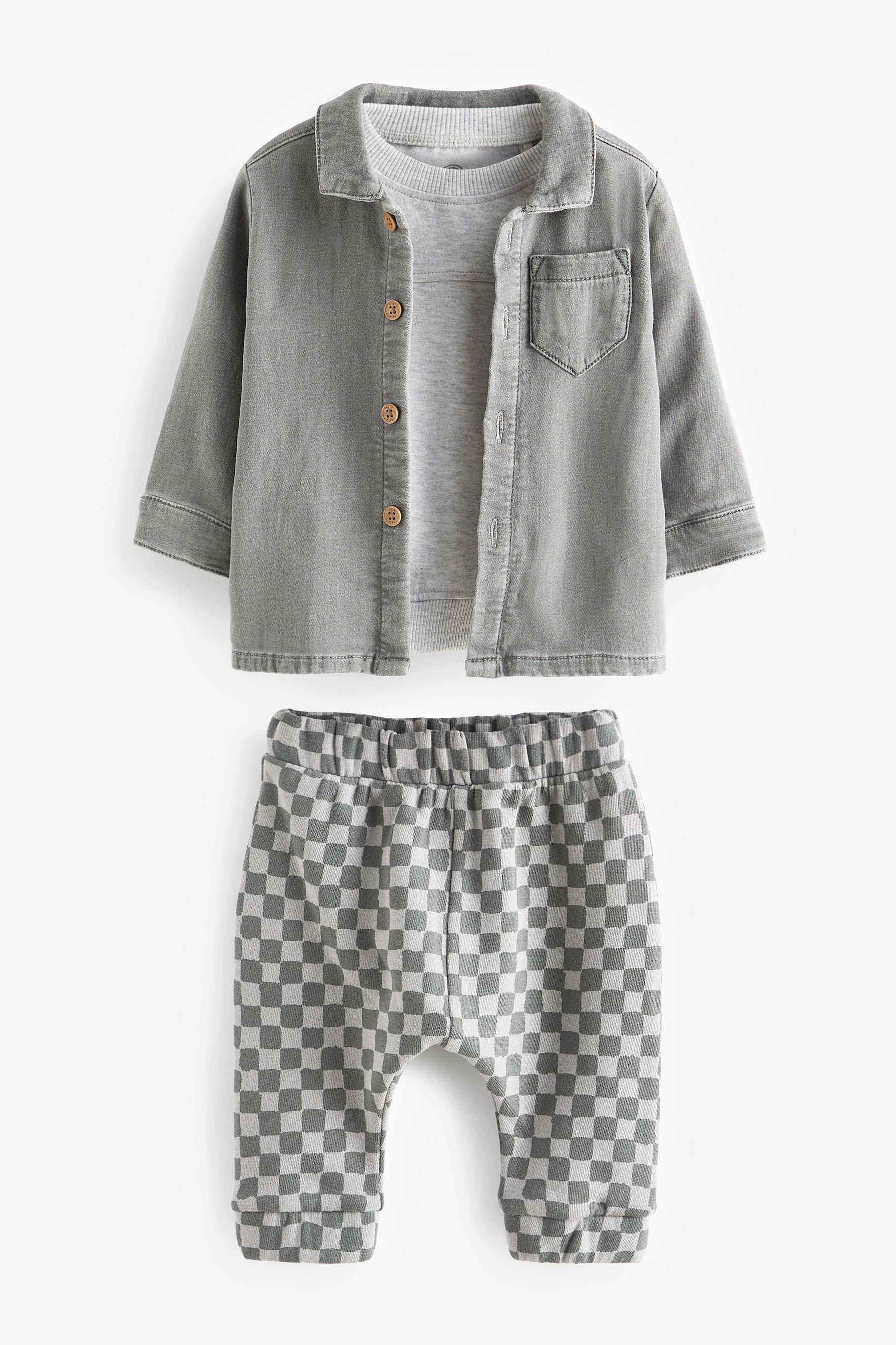 Monochrome Shirt Jacket, T-Shirt and Joggers Baby 3 Piece Set