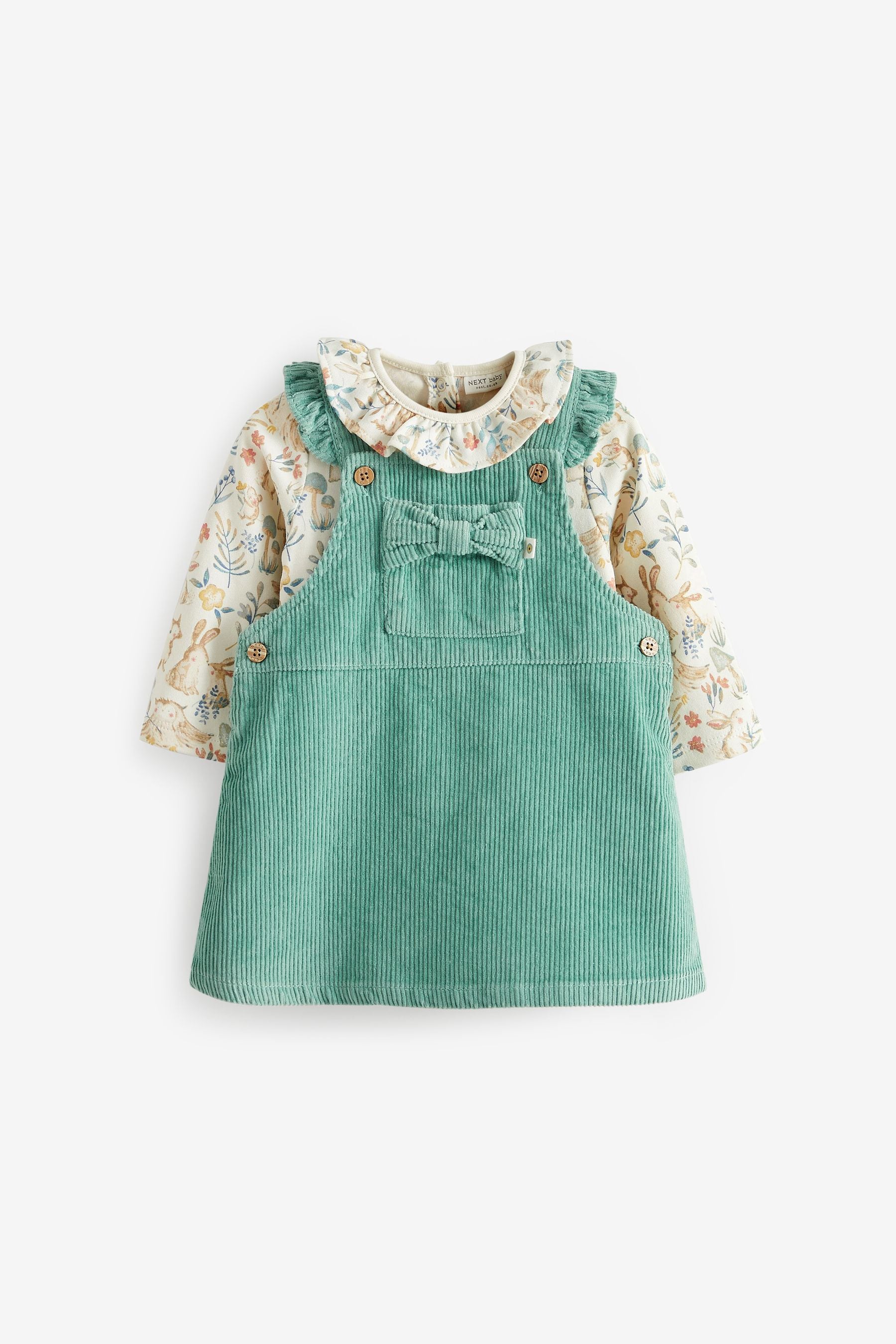 Teal Blue Cord 2 Piece Baby Pinafore Dress And Bodysuit Set (0mths-2yrs)